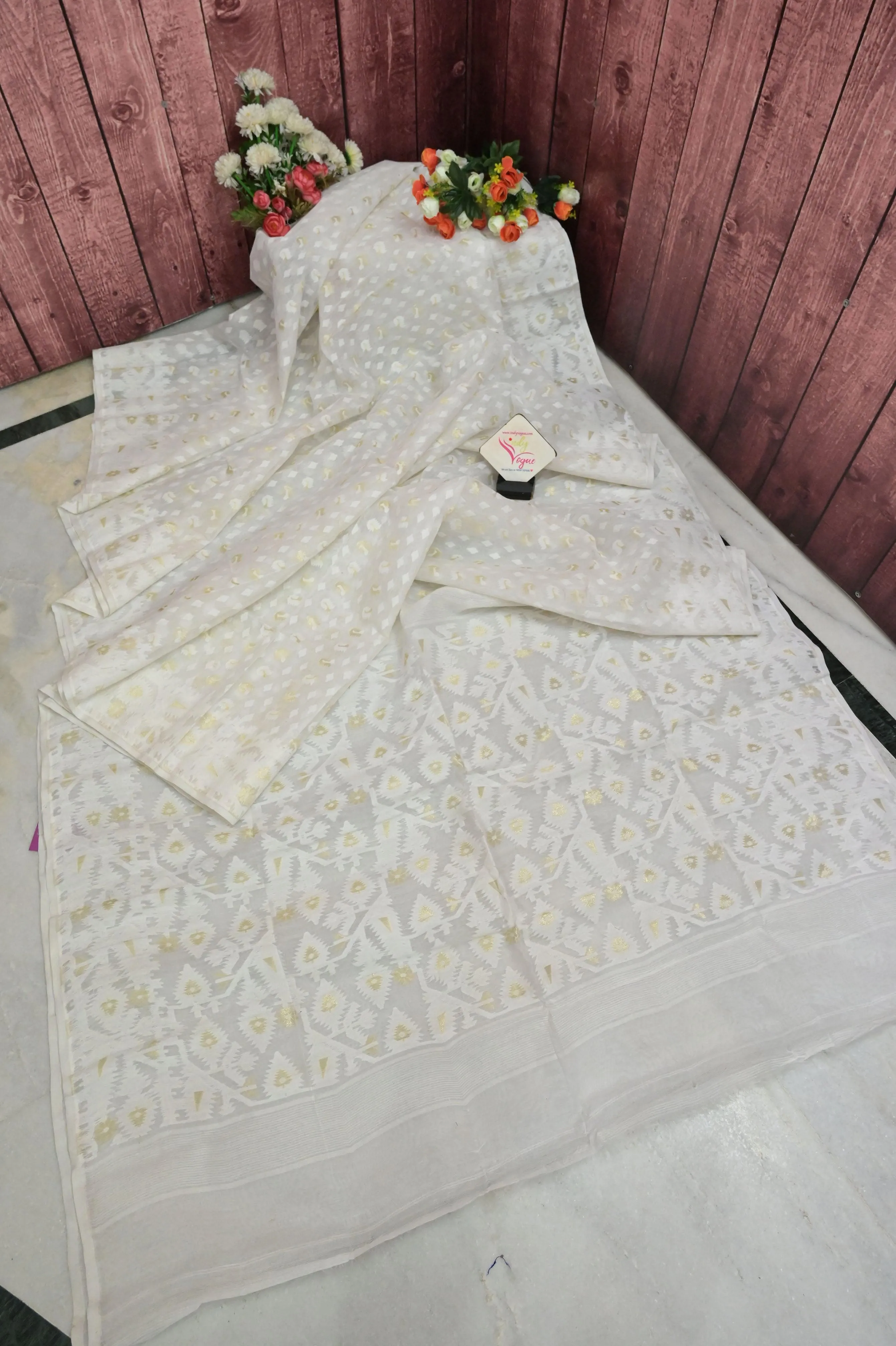 Ivory White Color Jamdani Saree