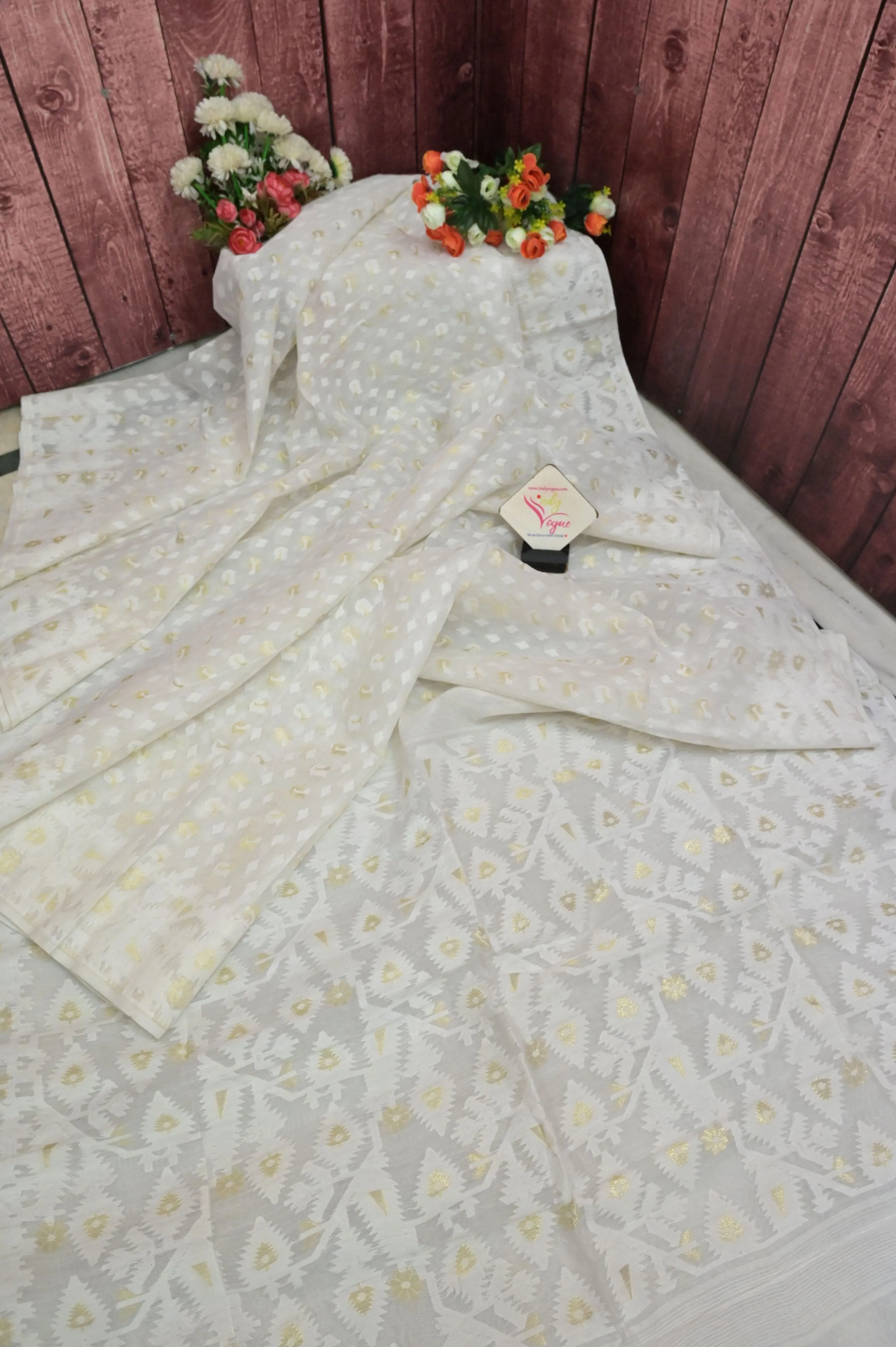 Ivory White Color Jamdani Saree