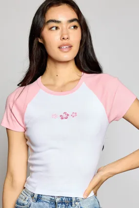 Jr Crop Top - Raglan Flower Embroidered