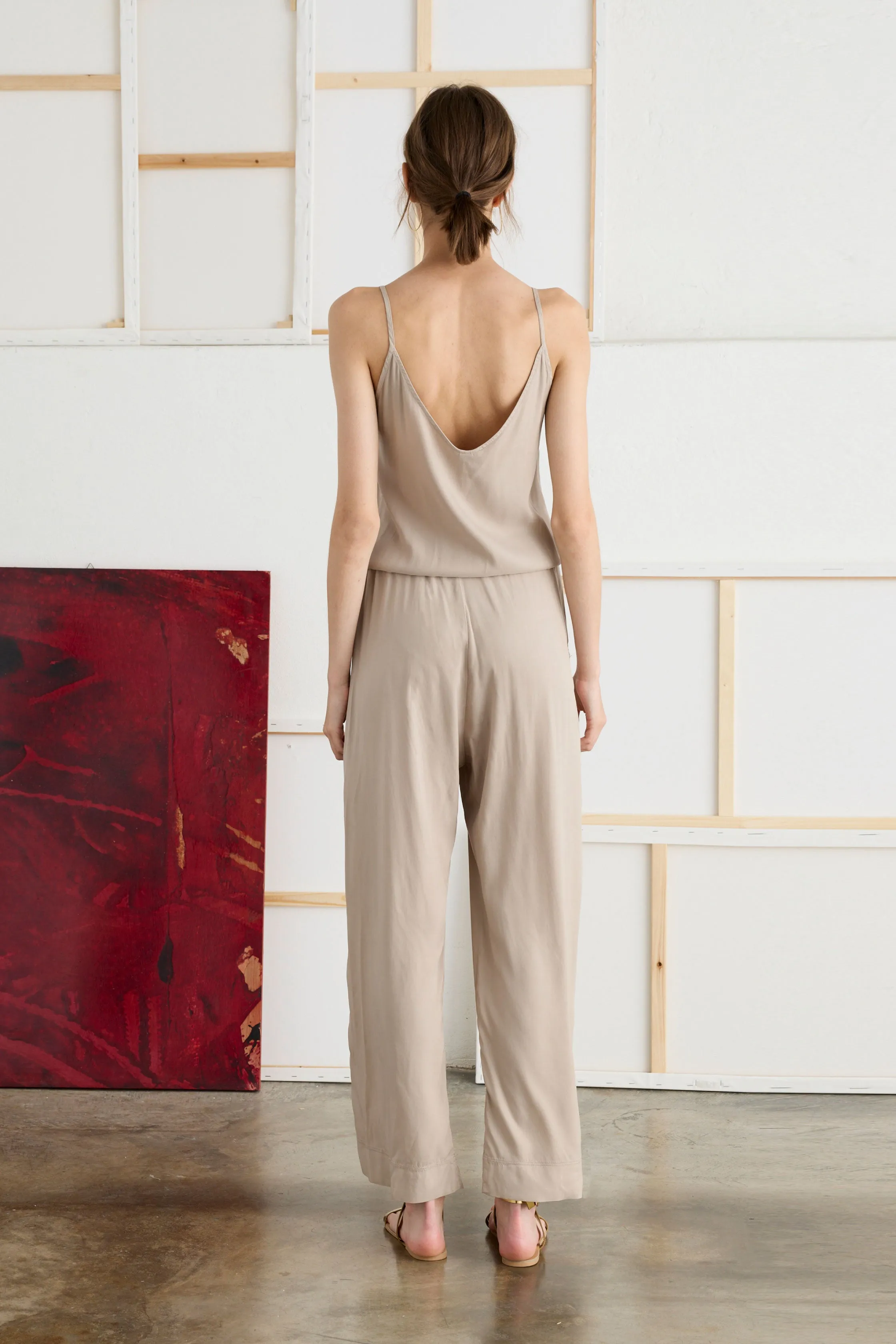 Jumpsuit Dress in Cupro and Viscose with Thin Straps Garment-Dyed 19DU 6683