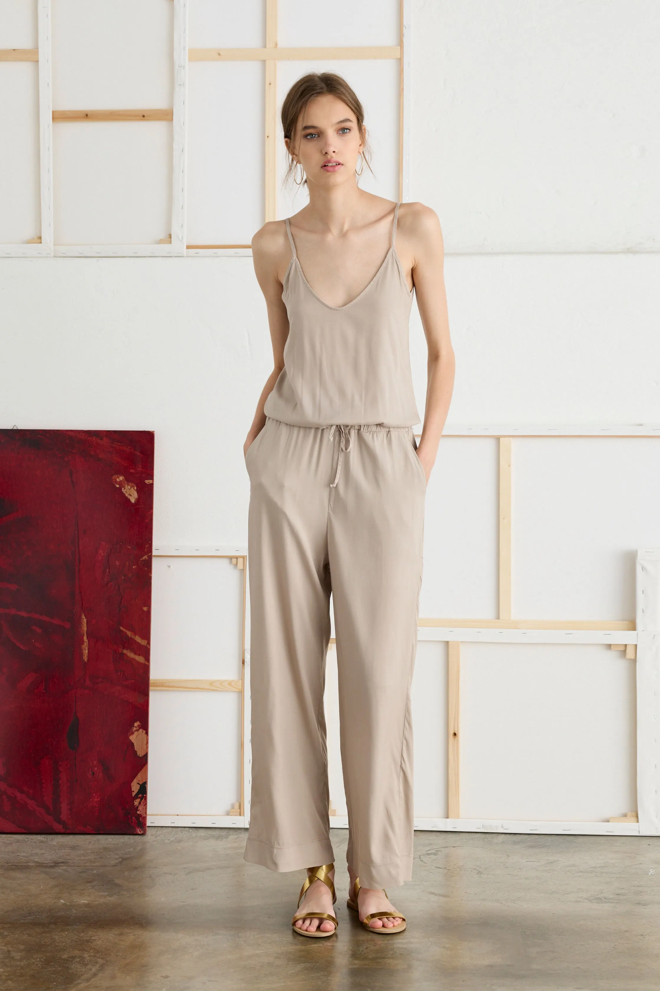 Jumpsuit Dress in Cupro and Viscose with Thin Straps Garment-Dyed 19DU 6683