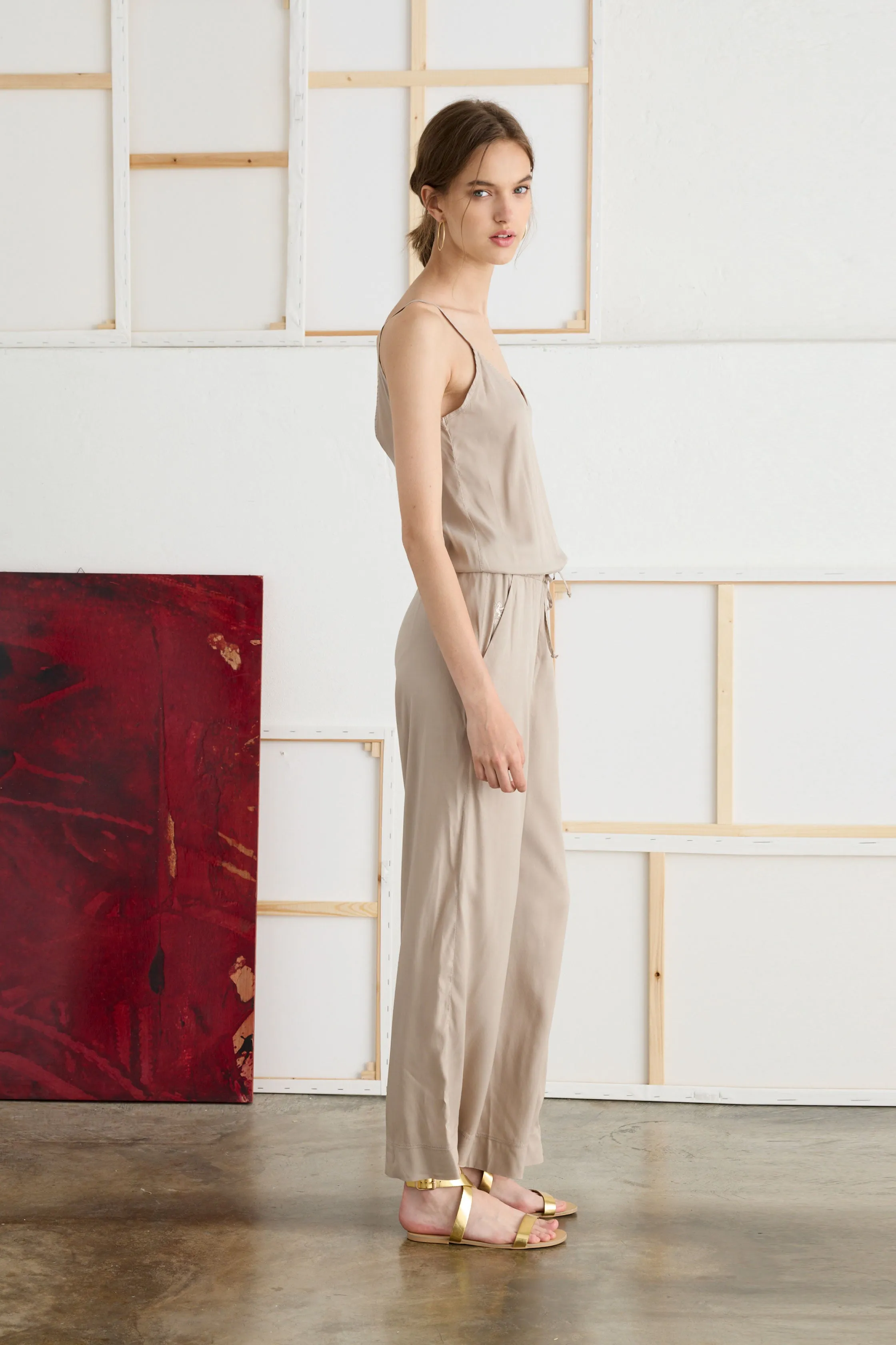 Jumpsuit Dress in Cupro and Viscose with Thin Straps Garment-Dyed 19DU 6683