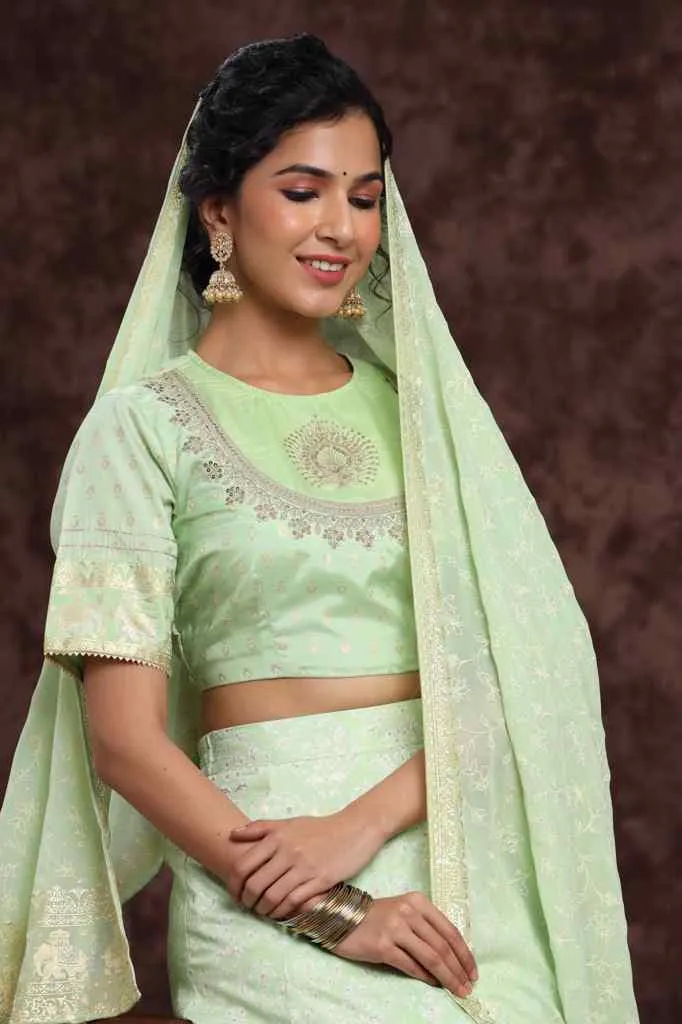 Juniper Mint Shantoon Embroidered Lehenga Choli Dupatta Set