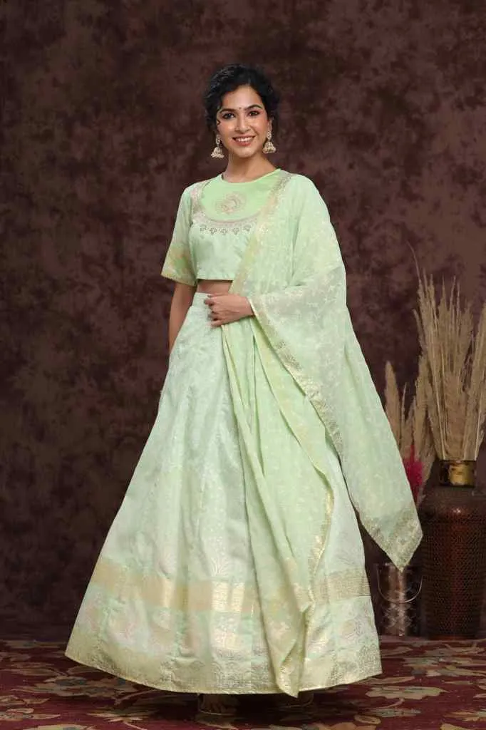 Juniper Mint Shantoon Embroidered Lehenga Choli Dupatta Set