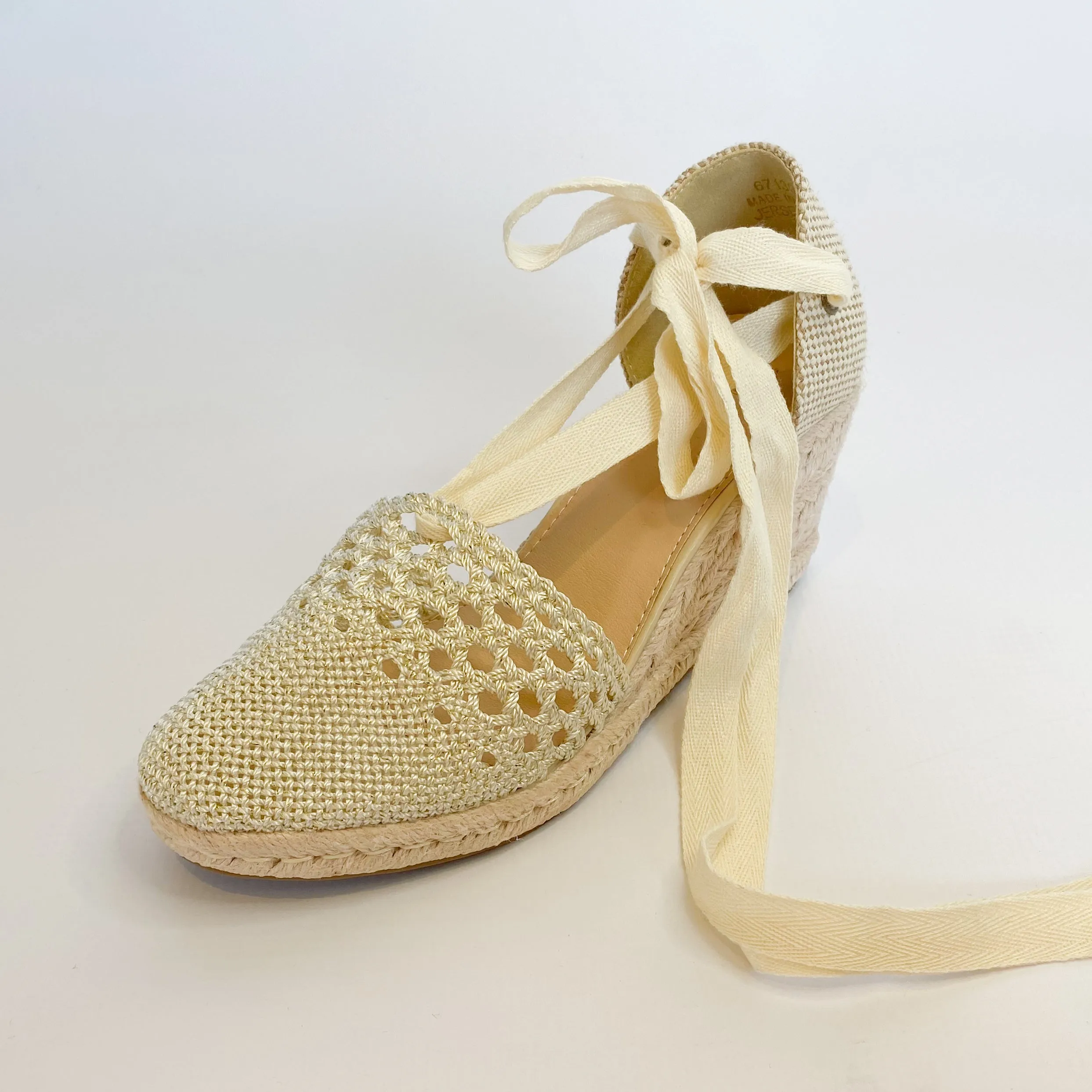 KG beige ankle tie espadrille wedge