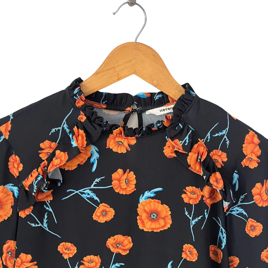 Koton Black & Orange Floral Printed High-Neck Blouse | Gently Used |