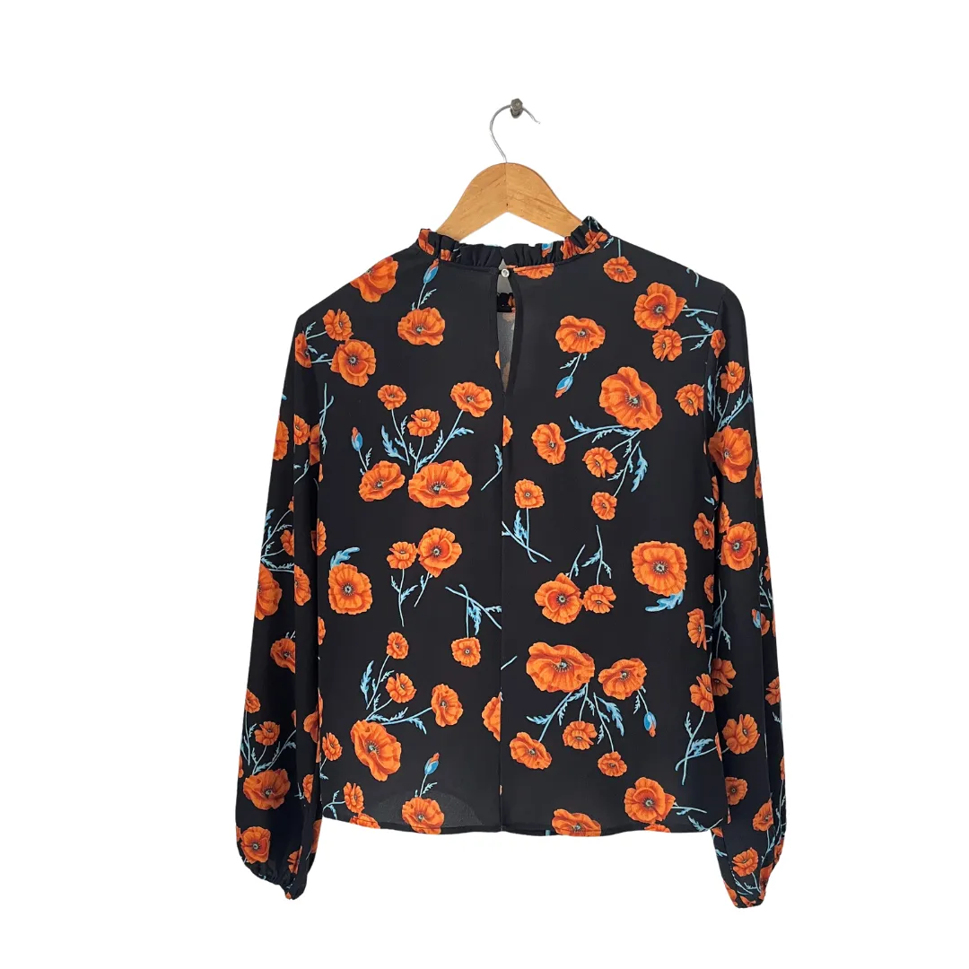 Koton Black & Orange Floral Printed High-Neck Blouse | Gently Used |