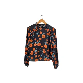 Koton Black & Orange Floral Printed High-Neck Blouse | Gently Used |