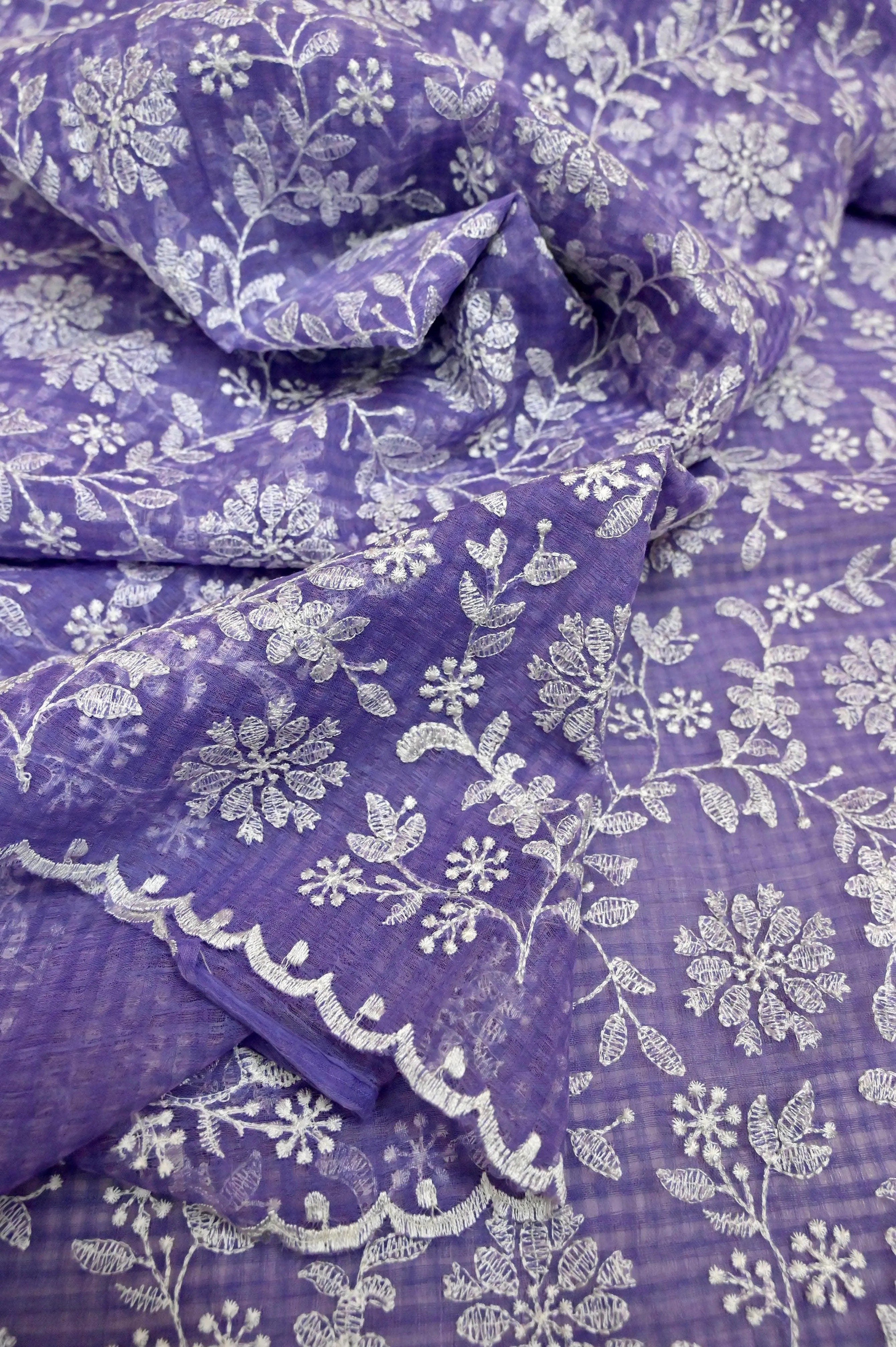 Lavender Color Resham Kota with Check and Embroidery Work