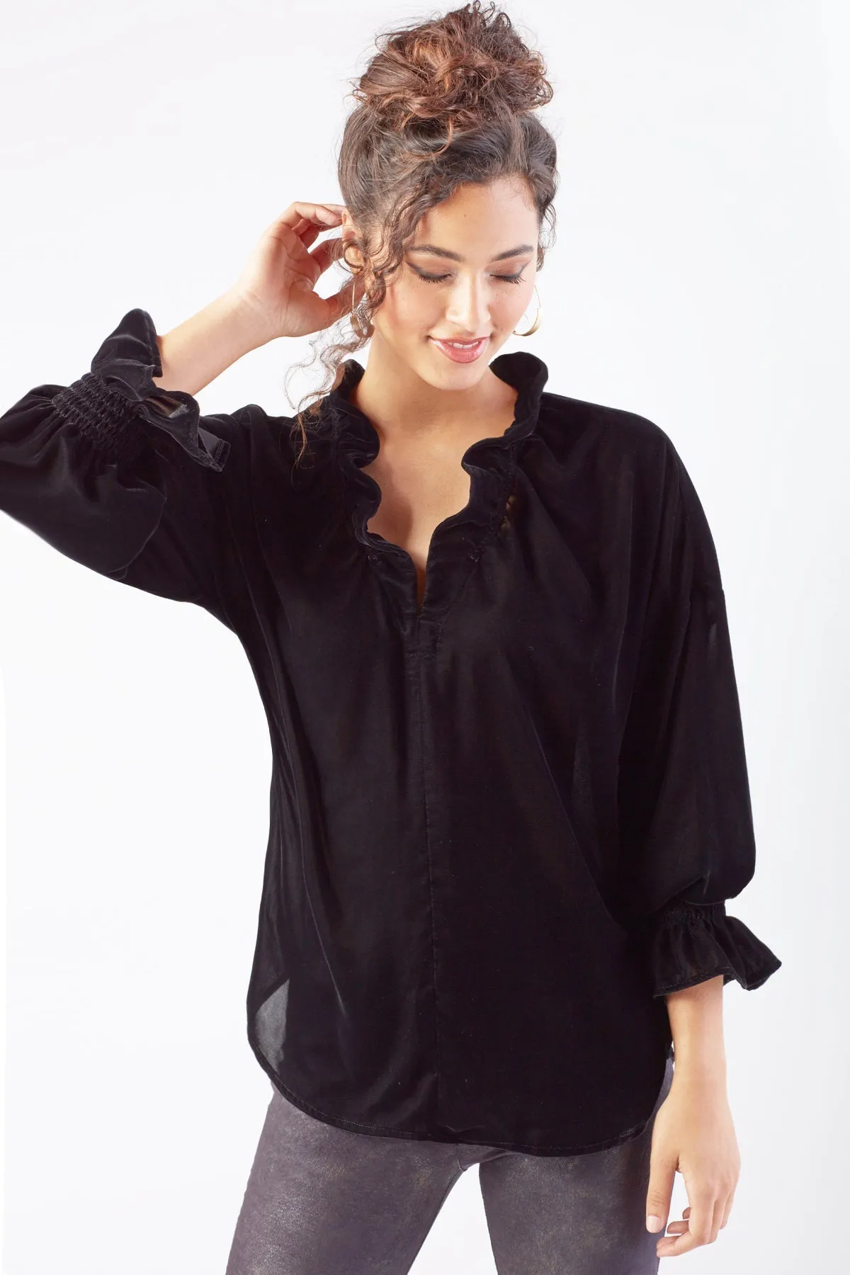 Long Sleeve Crosby Top Black Whisperweight Velvet