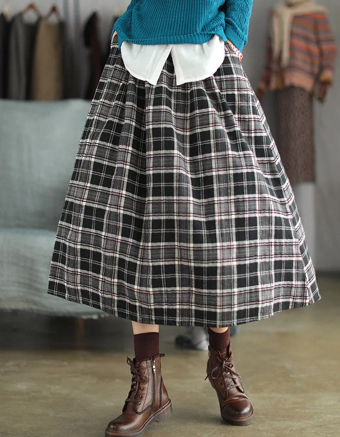 Loose Casual Gingham Cotton Skirt