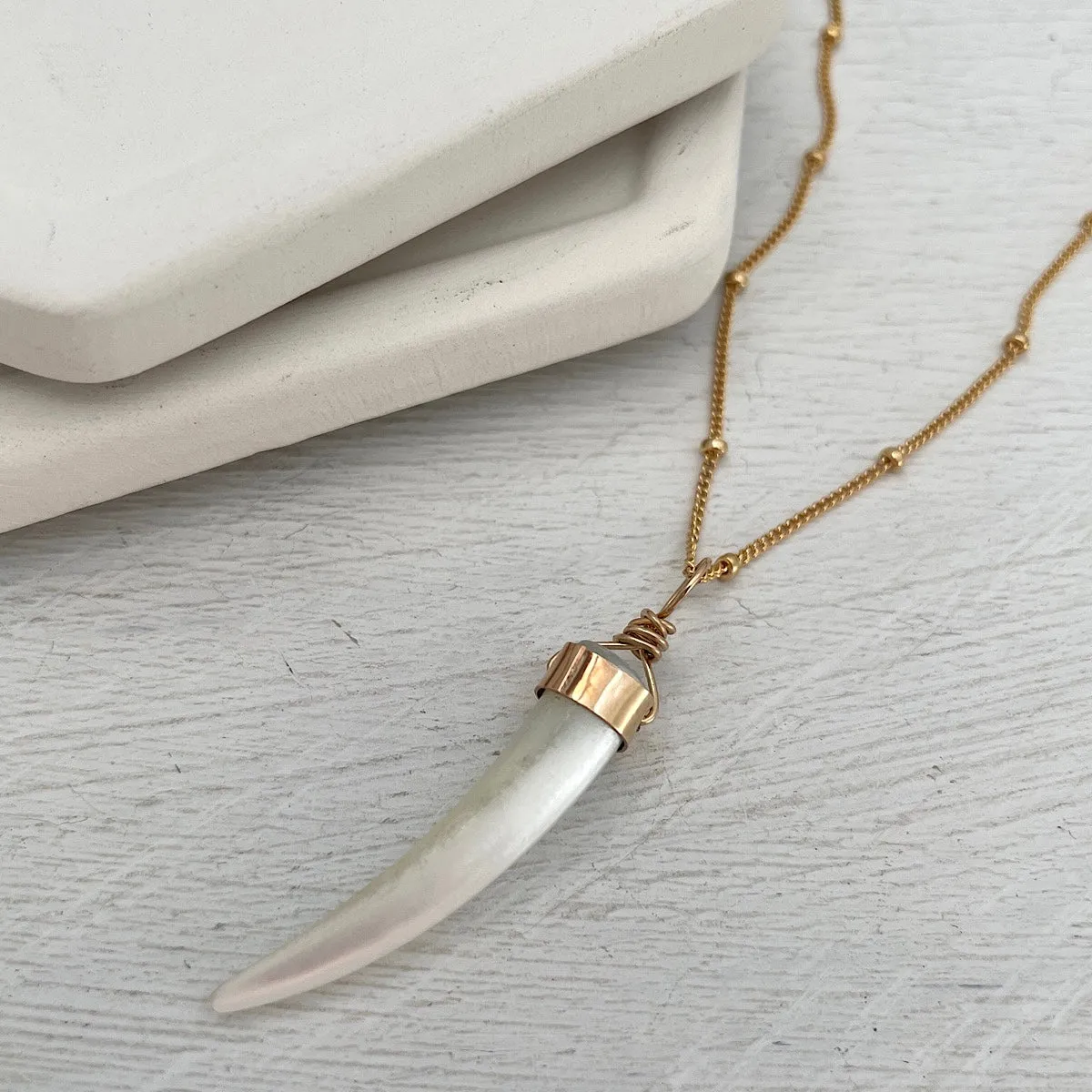 Luminous Mother of Pearl Tusk Necklace