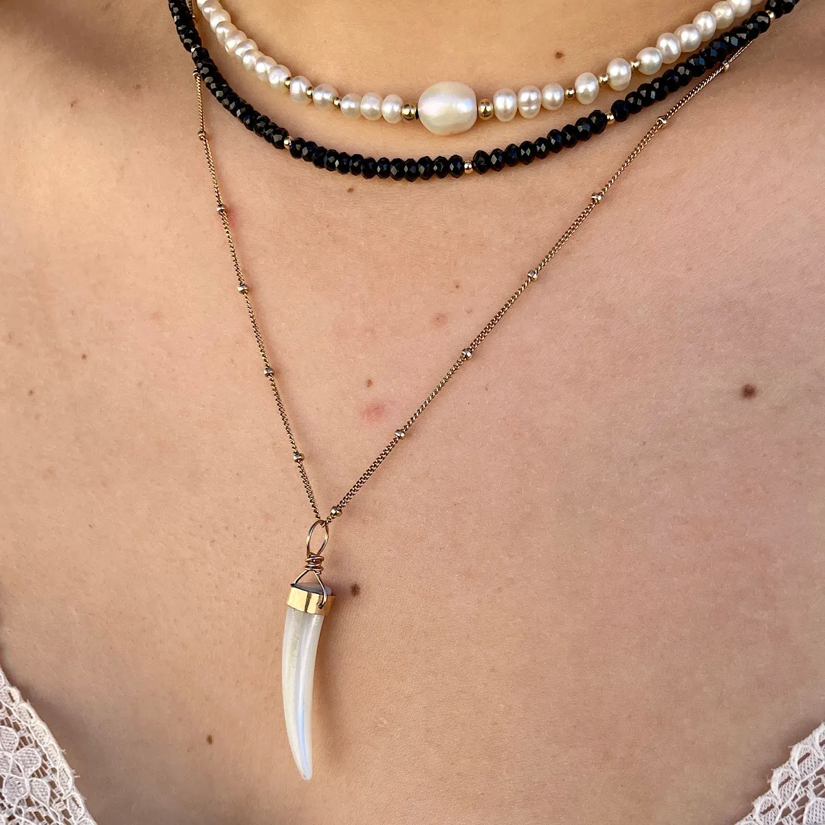 Luminous Mother of Pearl Tusk Necklace