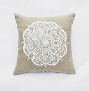 Mandala linen pillow cover, embroidered pillow case, tribal, indian craft pillow, ethnic, 16"X16"