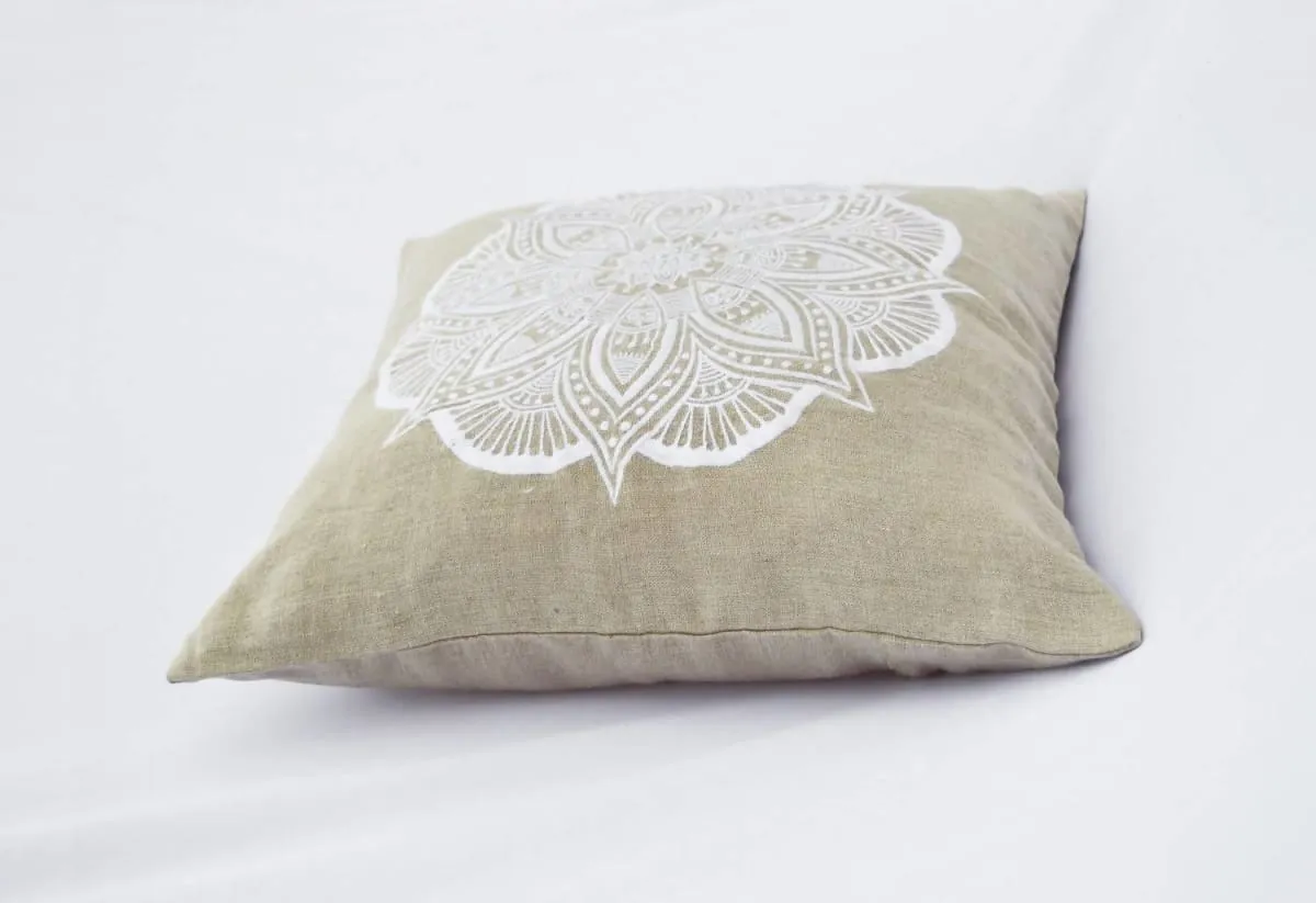 Mandala linen pillow cover, embroidered pillow case, tribal, indian craft pillow, ethnic, 16"X16"