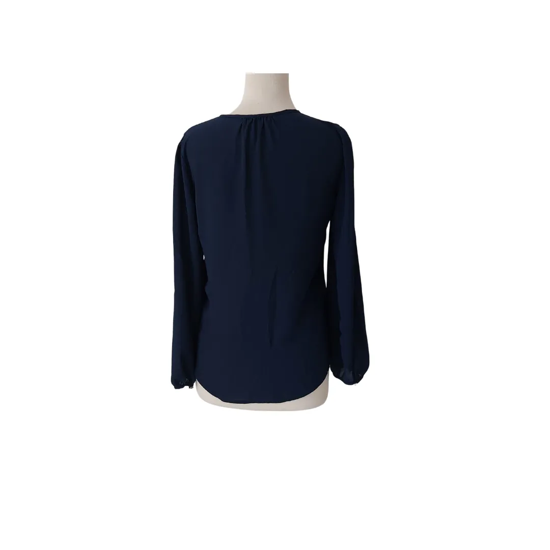 Mantra Navy Semi-sheer Gold Buttons Blouse | Gently Used |