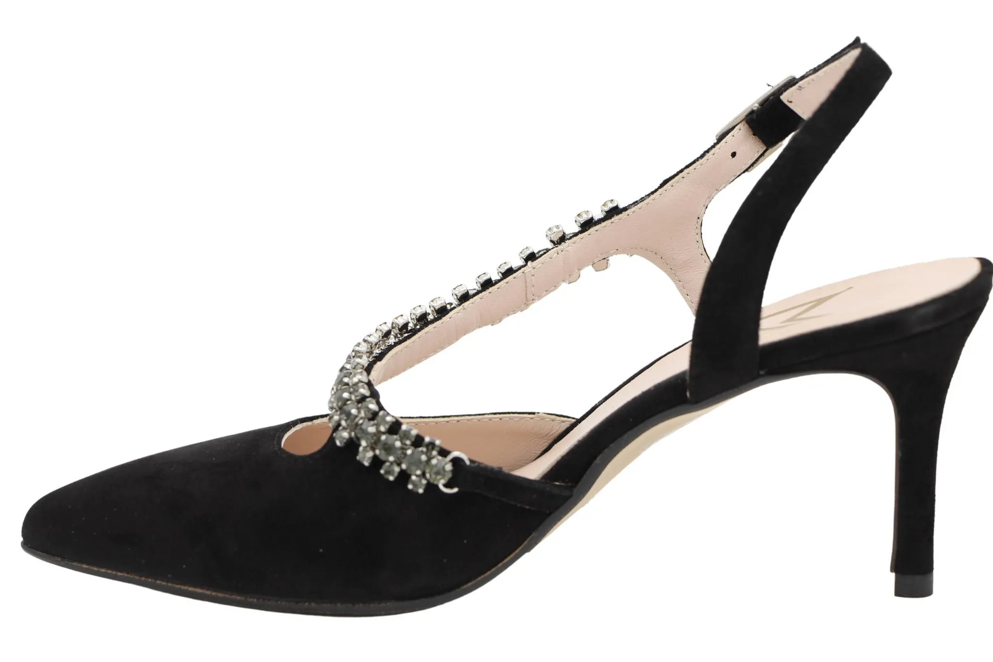 MARIAN Black Suede Sling-back with Diamante