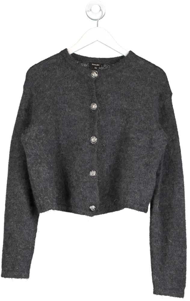 Massimo Dutti Grey Alpaca Wool Blend Button Detail Cardigan UK M