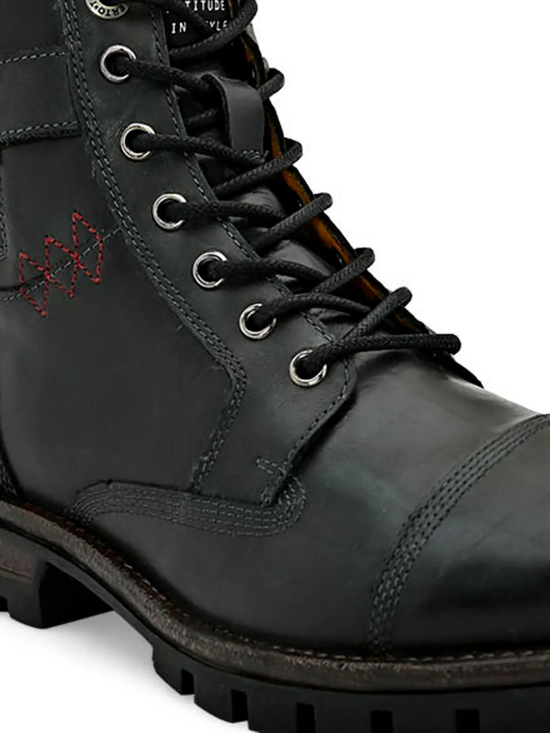 Men Black Cap toe side zipper buckled boots