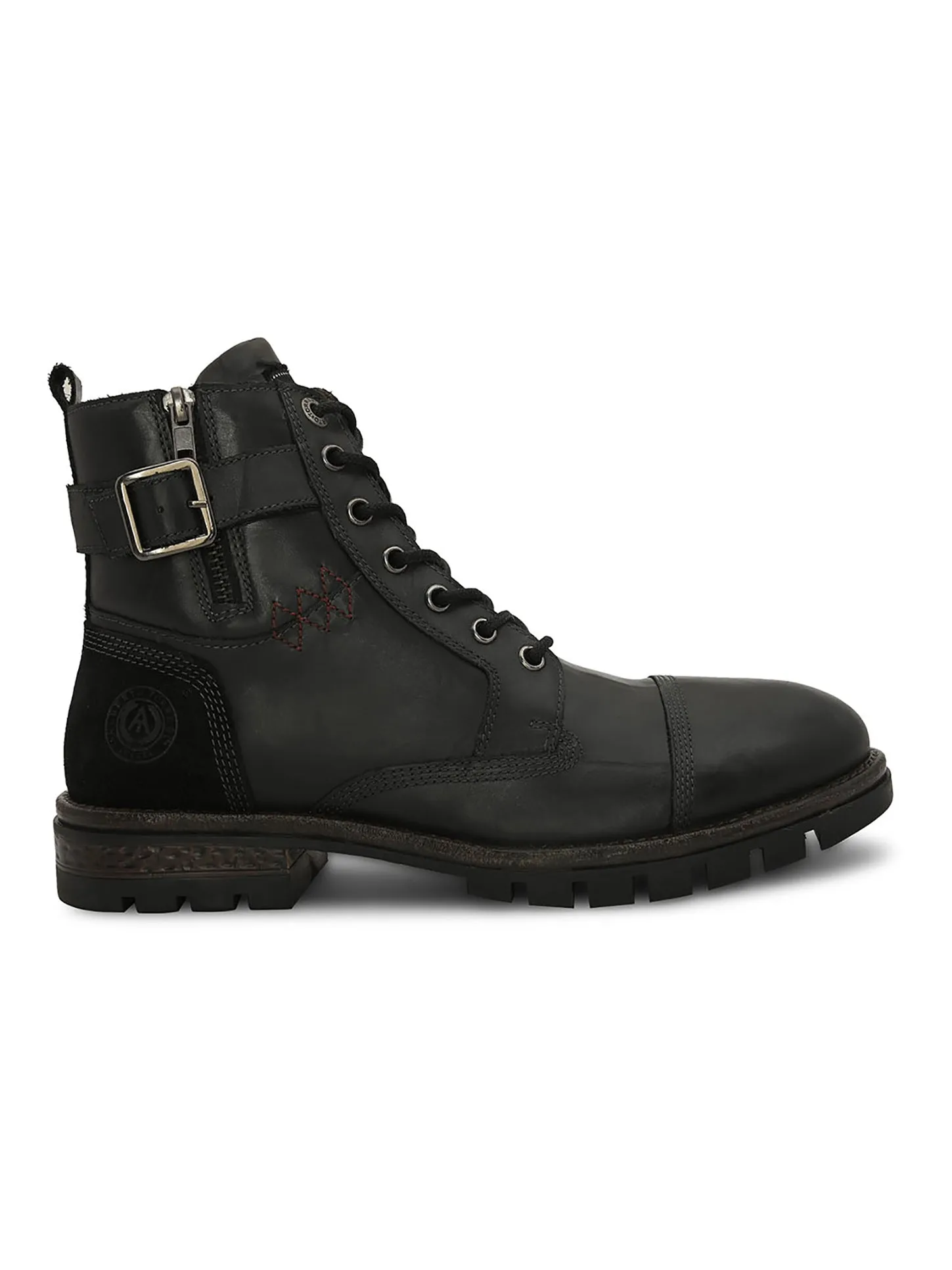 Men Black Cap toe side zipper buckled boots