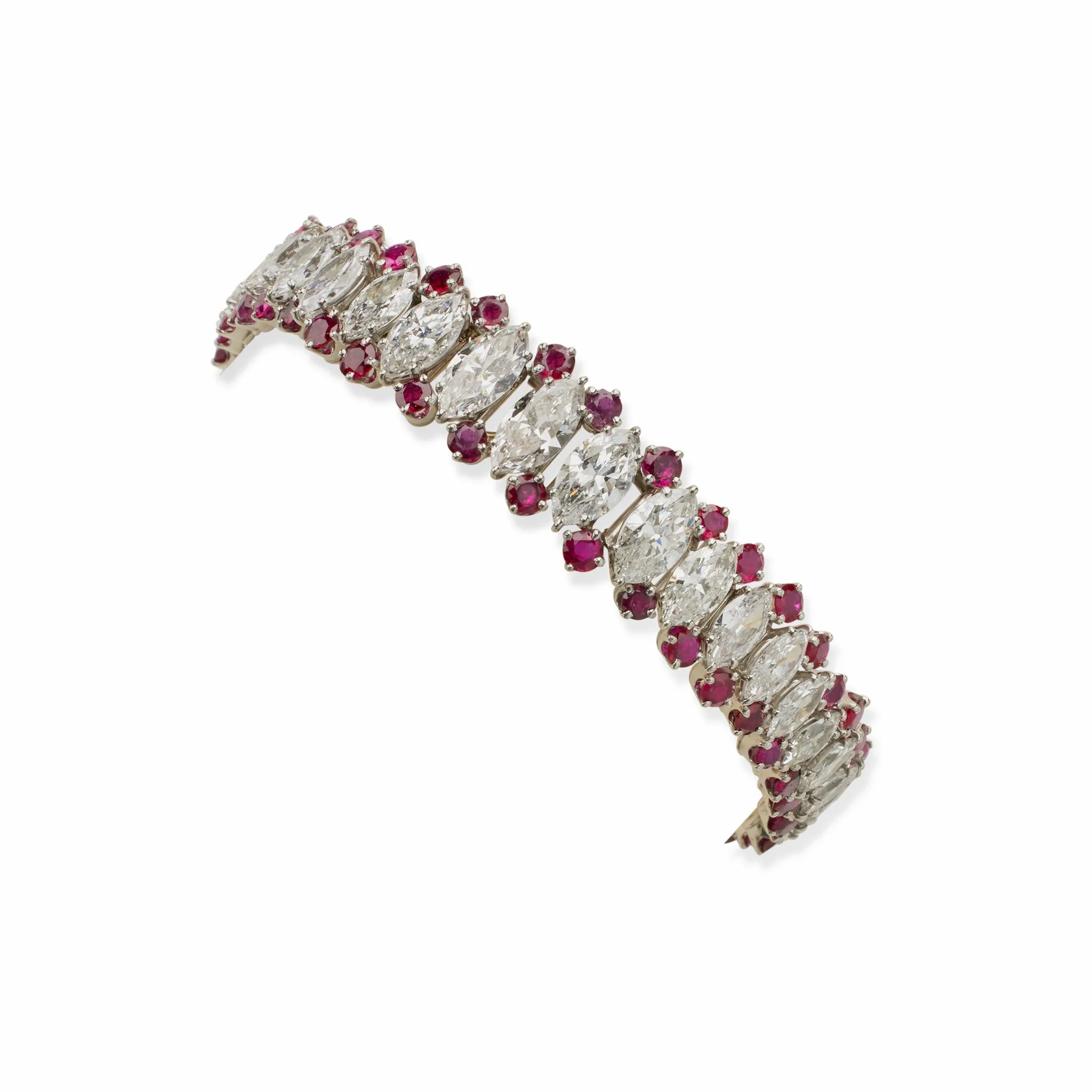 Mid-20th Century Platinum, Diamond and Ruby Bracelet