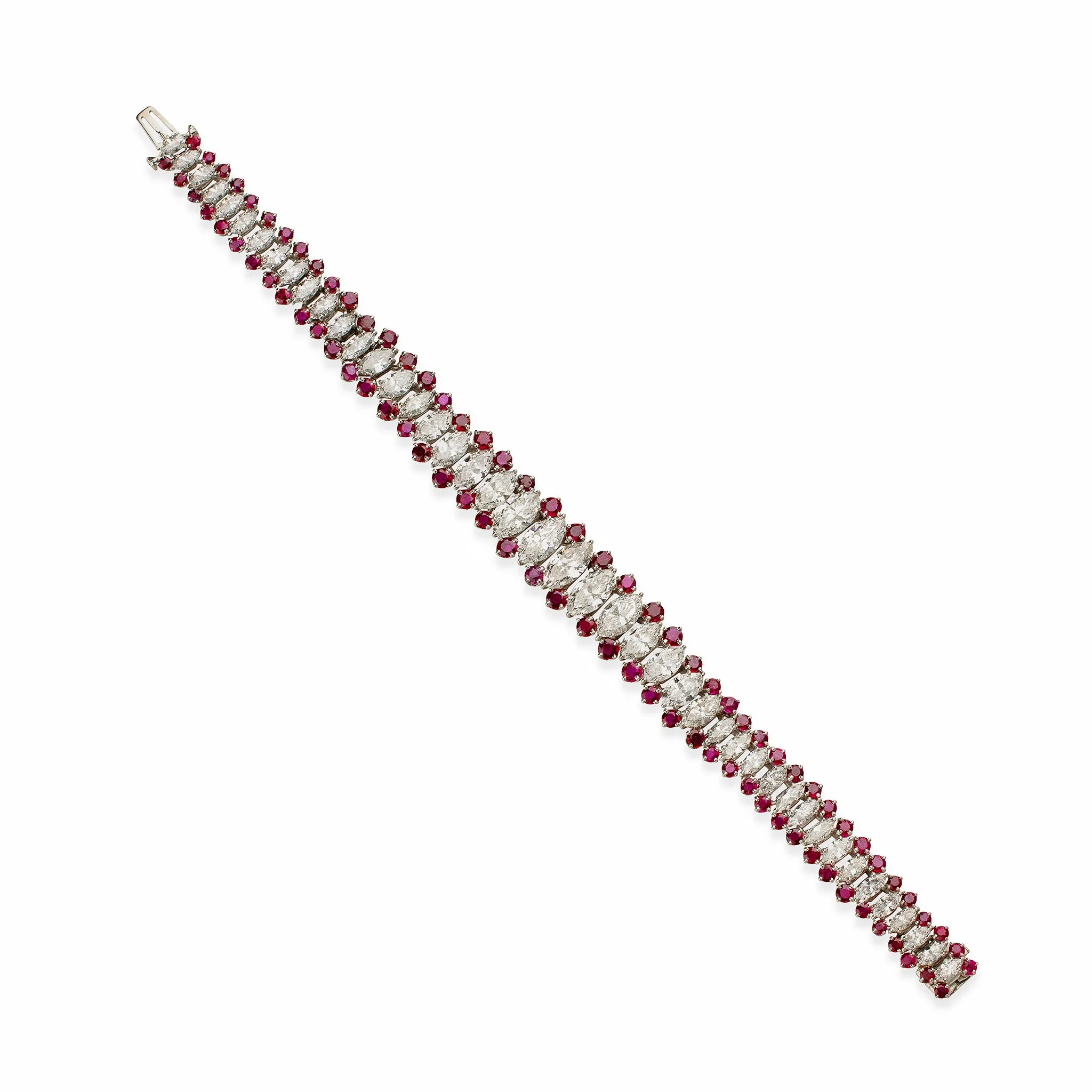 Mid-20th Century Platinum, Diamond and Ruby Bracelet