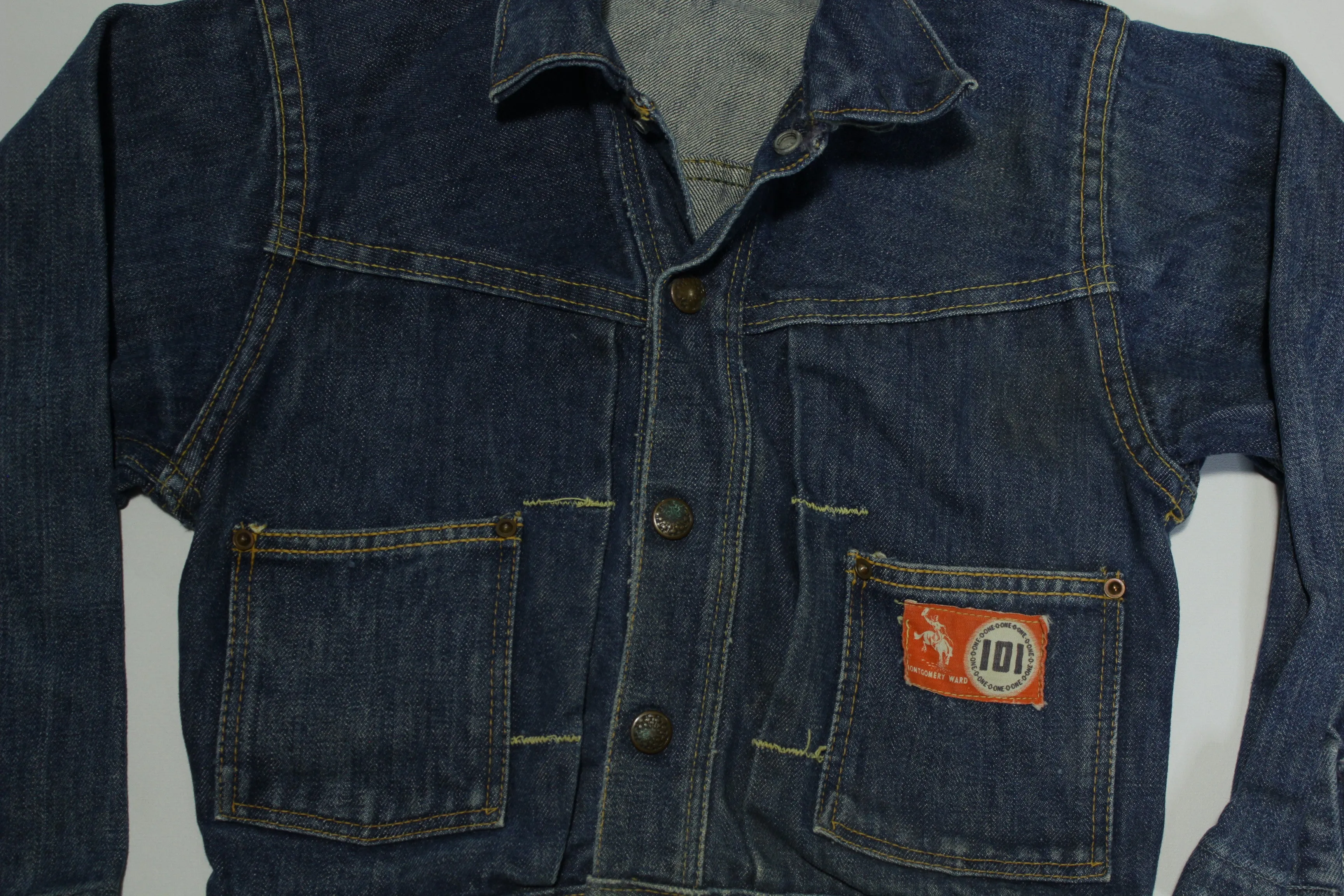 Montgomery Ward 101 Cowboy One-O-One Vintage 50's Pleated Buckle Back Type II Jean Jacket