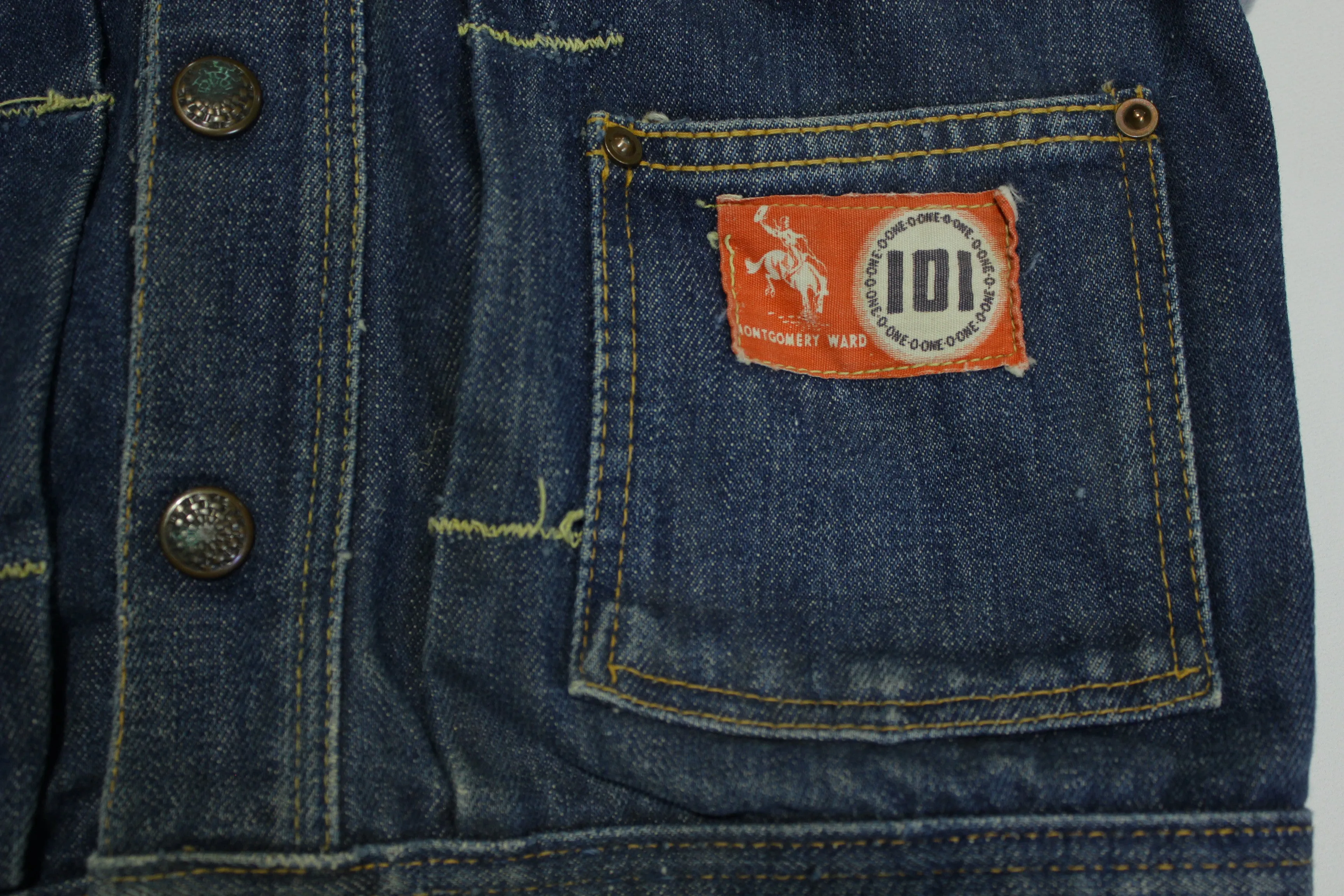 Montgomery Ward 101 Cowboy One-O-One Vintage 50's Pleated Buckle Back Type II Jean Jacket