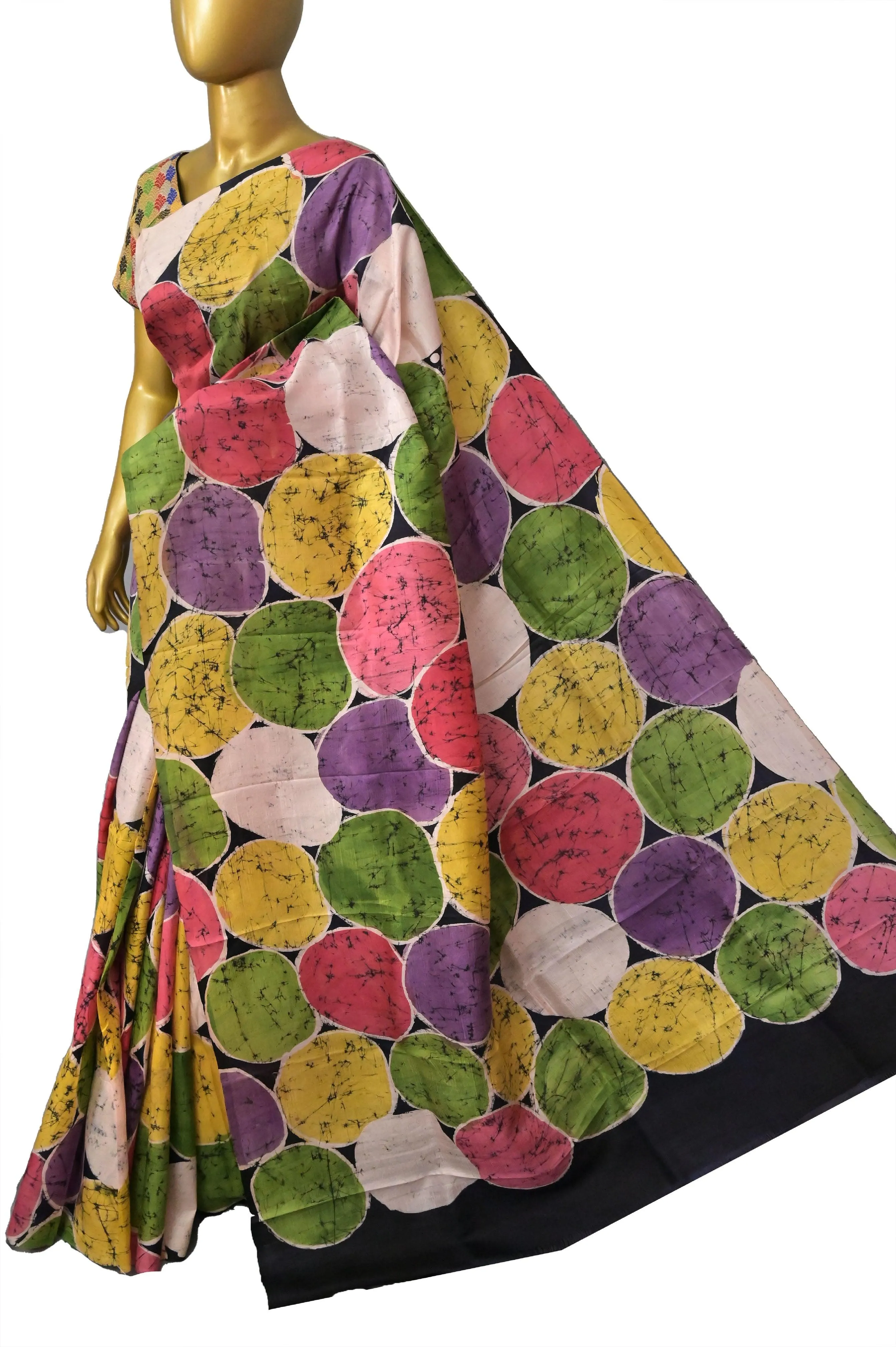 Multicolor Bishnupuri Silk Saree with Hand Batik