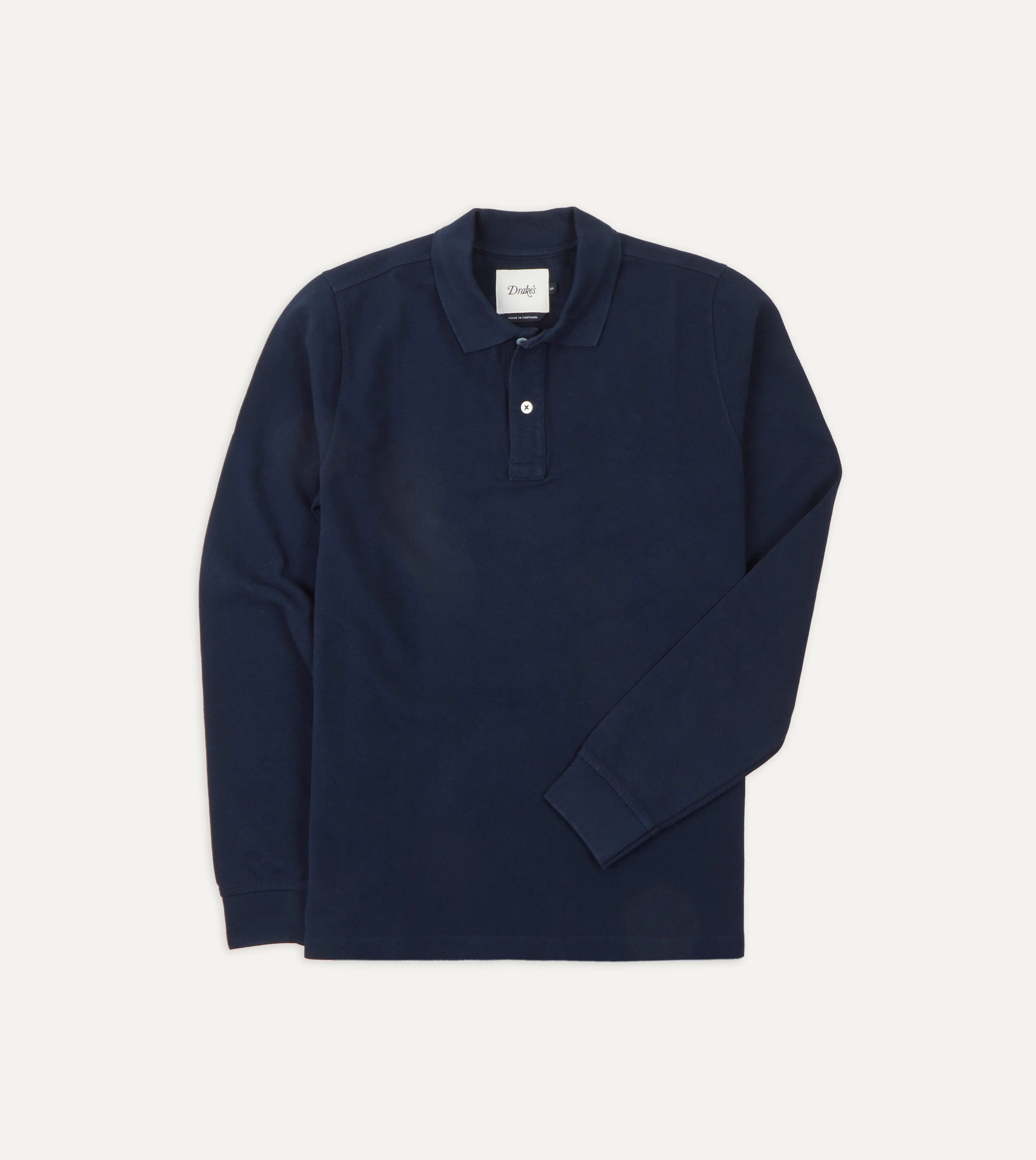 Navy Pique Cotton Long-Sleeve Polo Shirt