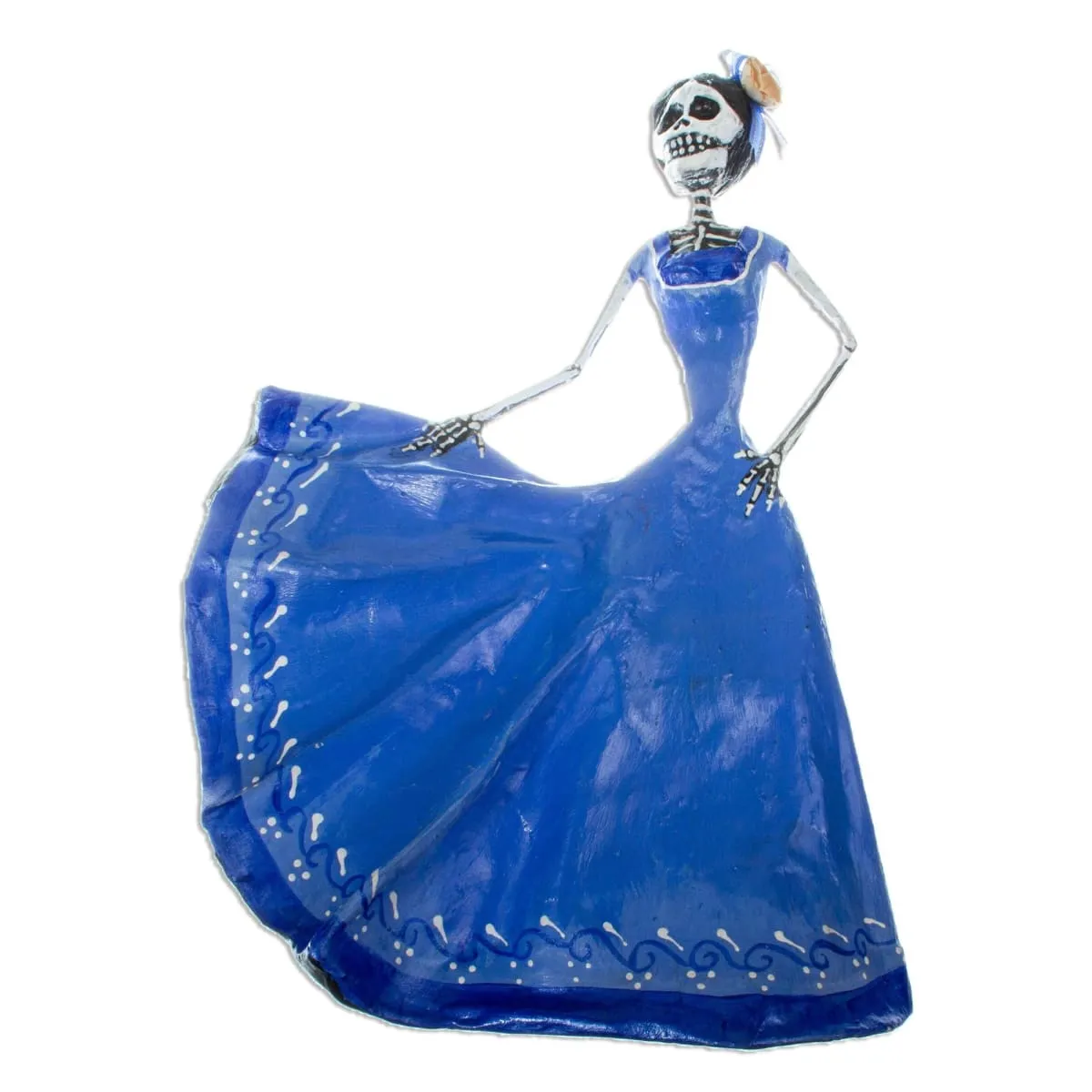 Novica Dancing Catrina In Blue Papier Mache Sculpture