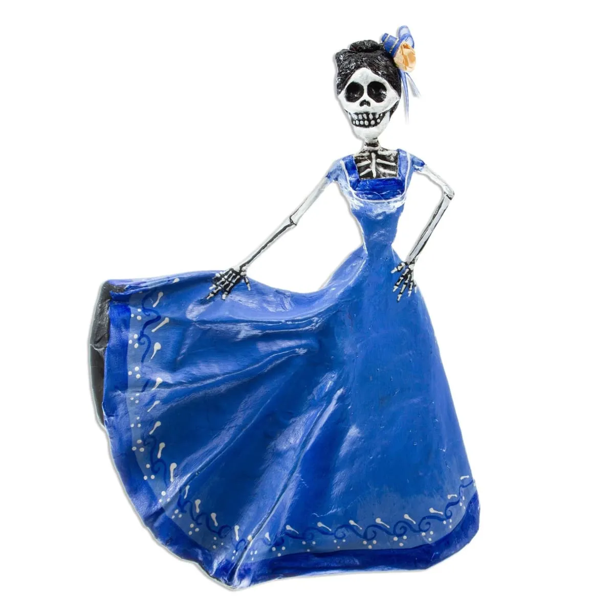 Novica Dancing Catrina In Blue Papier Mache Sculpture