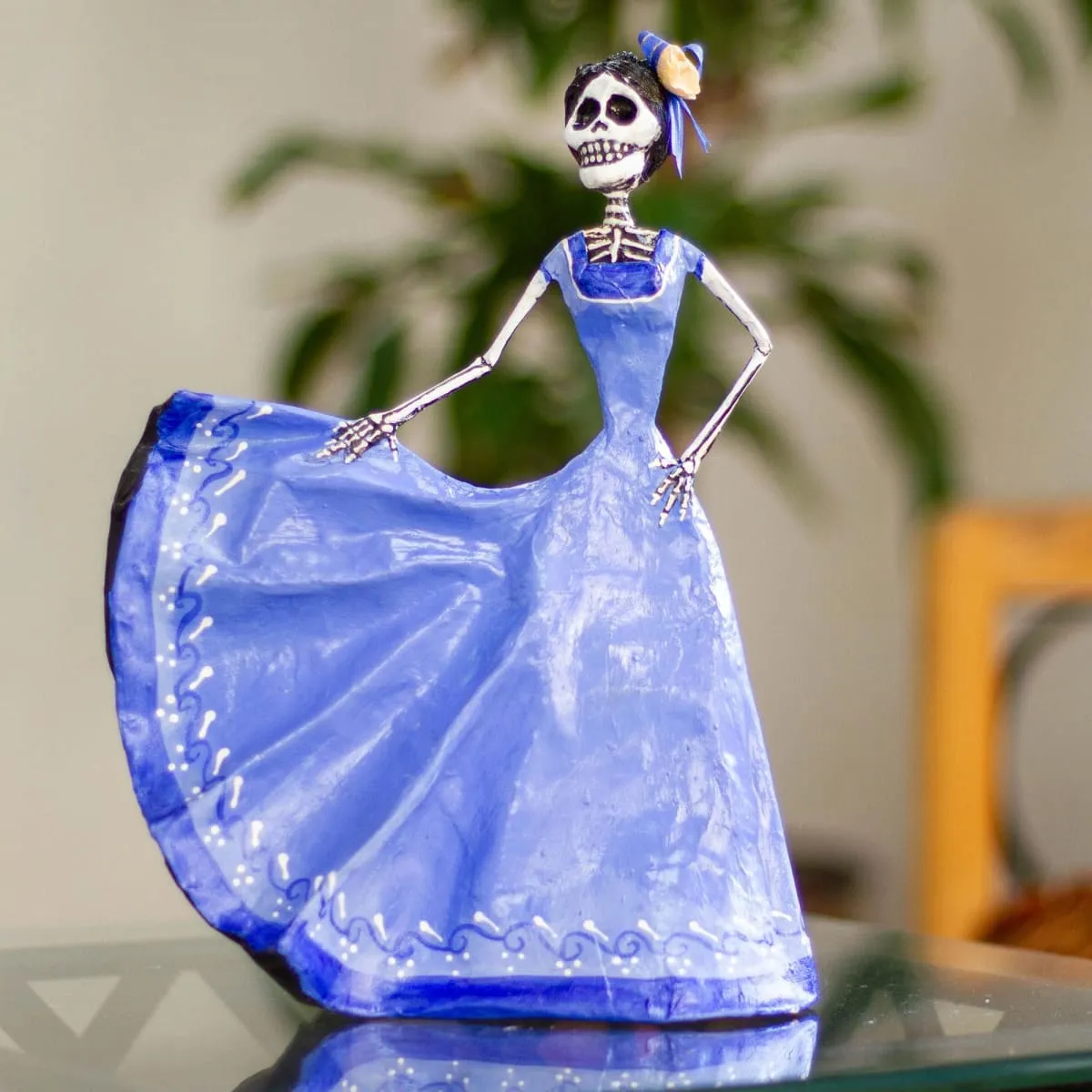 Novica Dancing Catrina In Blue Papier Mache Sculpture