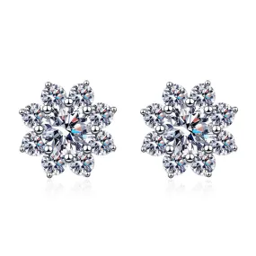 Octopus Sunflower Moissanite Diamond Stud Earrings Silver