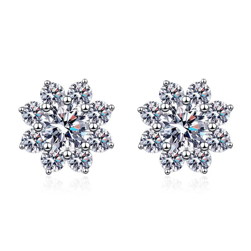 Octopus Sunflower Moissanite Diamond Stud Earrings Silver