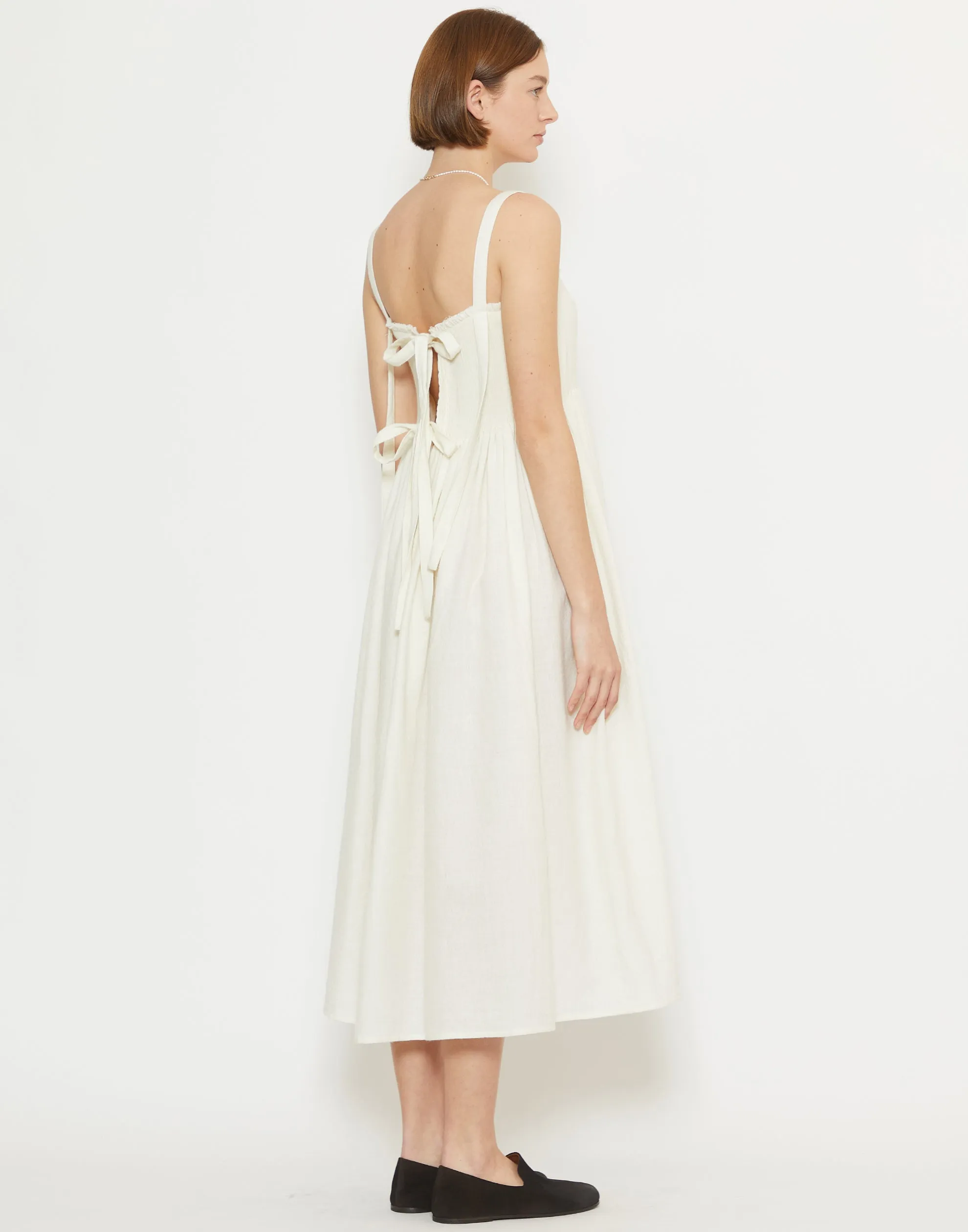 Off White Wool & Linen Gal Smock Dress