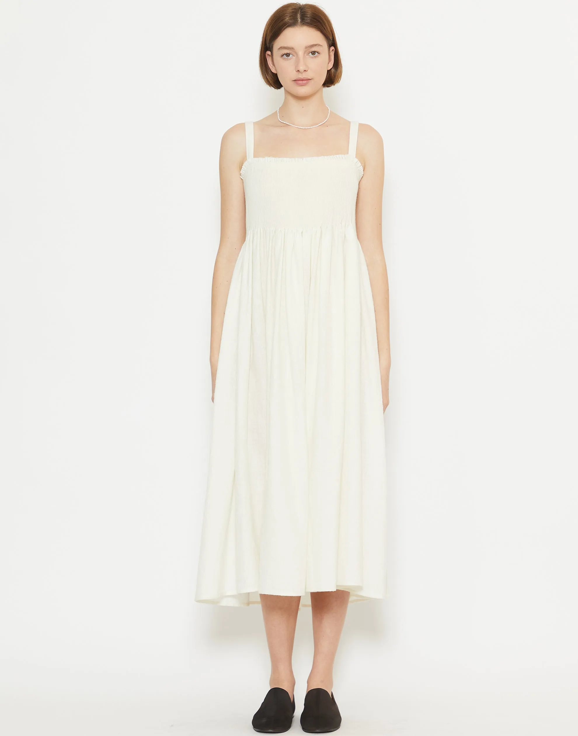 Off White Wool & Linen Gal Smock Dress