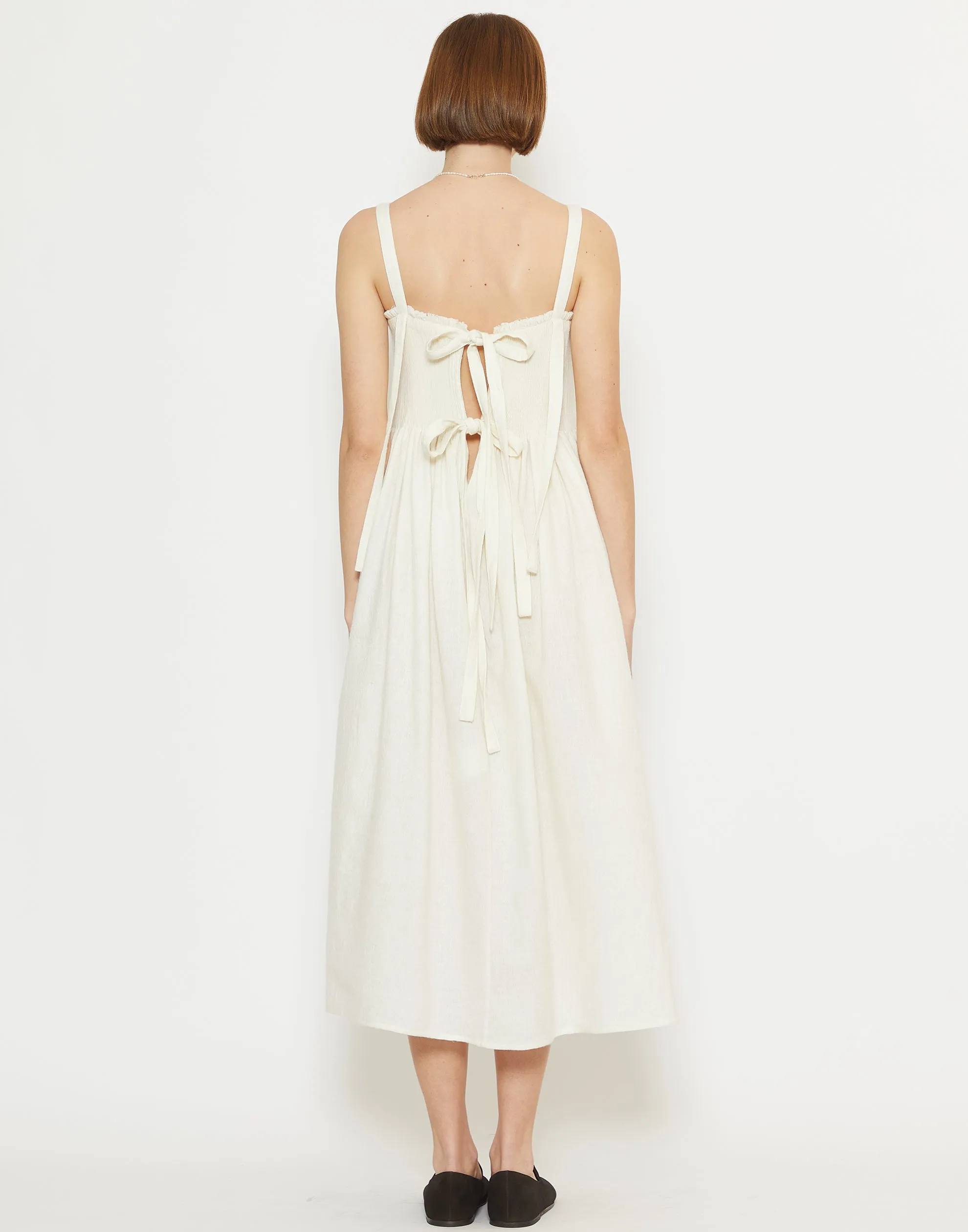 Off White Wool & Linen Gal Smock Dress