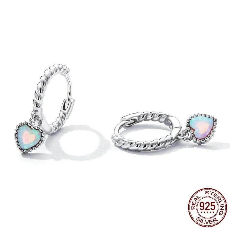 Opal Heart Vintage Simple Twist Earrings - 925 Sterling Silver