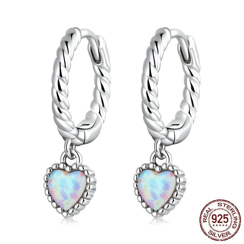 Opal Heart Vintage Simple Twist Earrings - 925 Sterling Silver