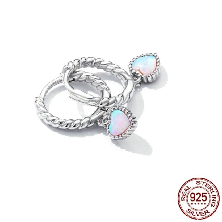 Opal Heart Vintage Simple Twist Earrings - 925 Sterling Silver