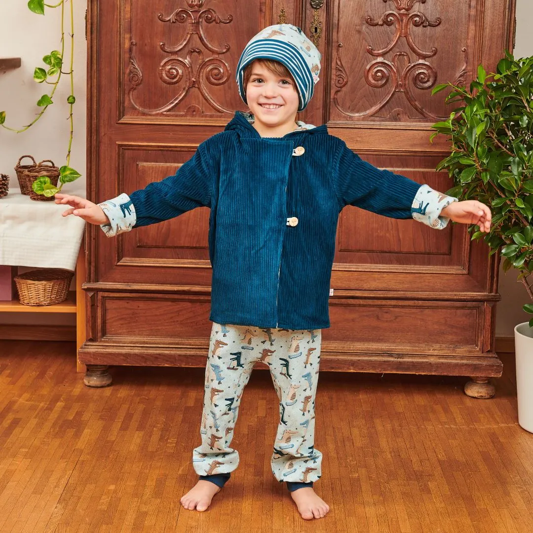 Organic reversible jacket "Cordnicki Water by Night | Crocs on Wheels" - 98% organic cotton, 2% elastane