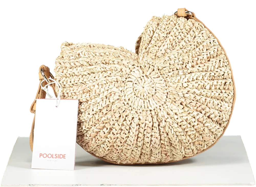 Poolside New York Beige Woven Conch Shell Bag With Leather Strap Bnwt One Size