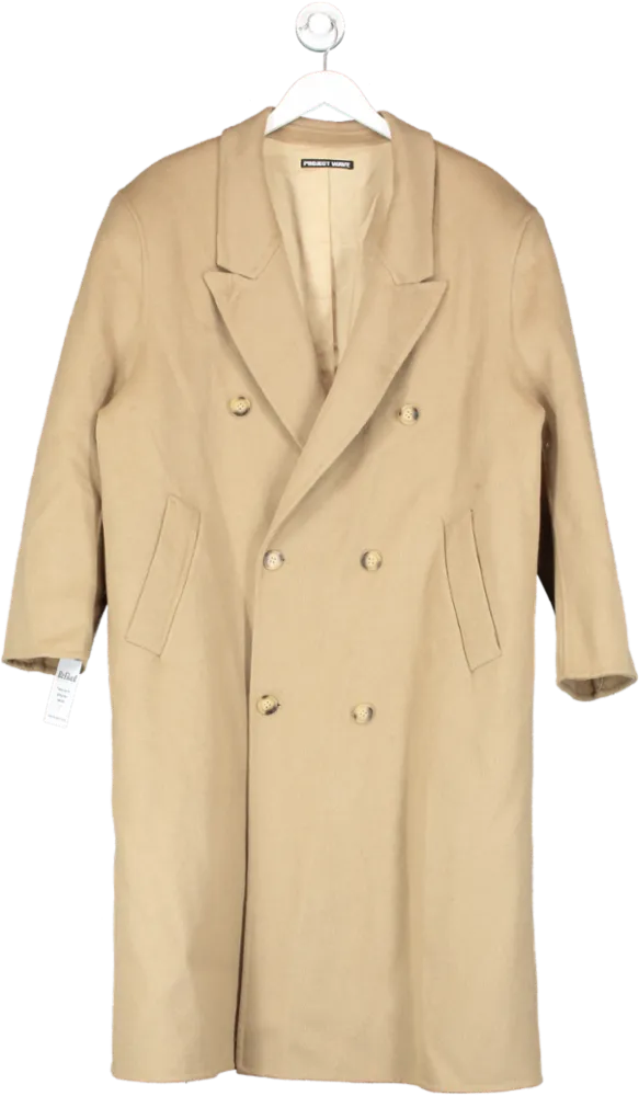 Project Wave Brown Wool Blend Double Breasted Maxi Coat One Size