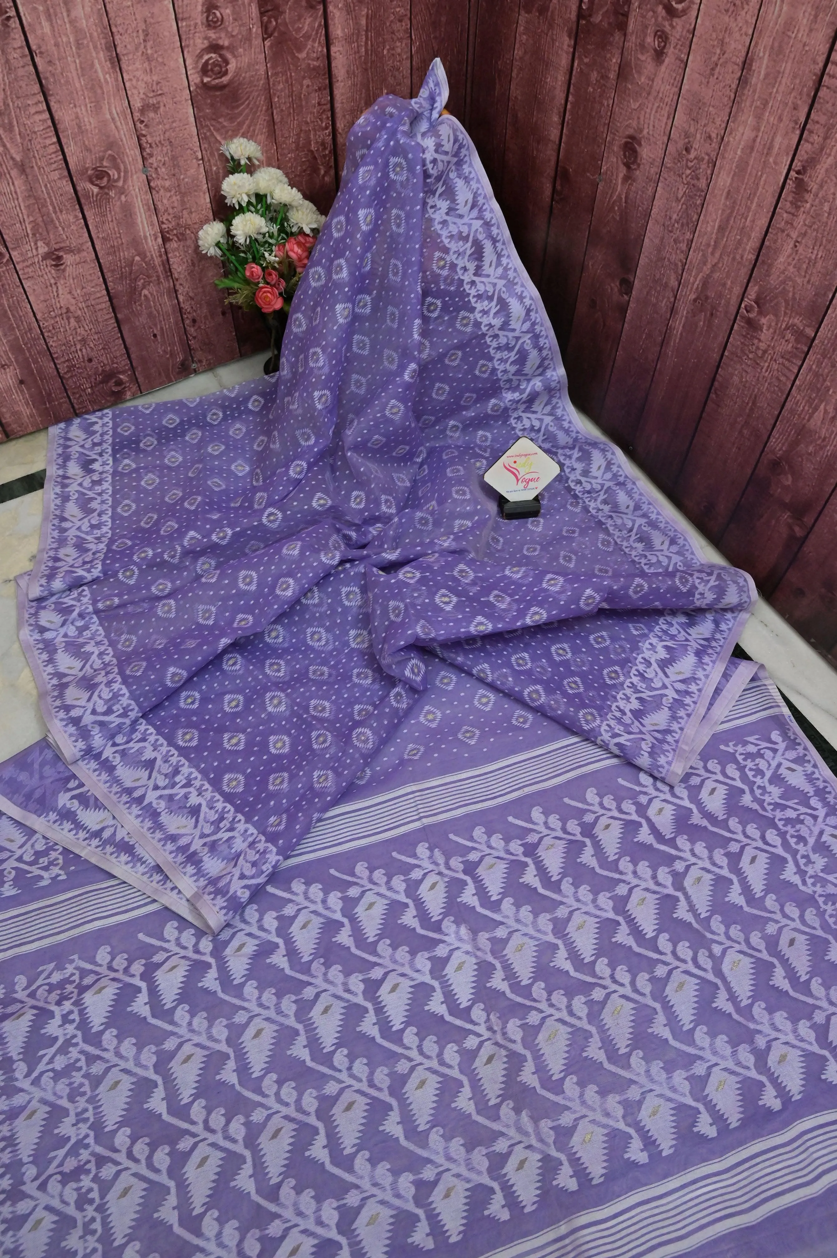 Pure Lavender Color Jamdani Saree