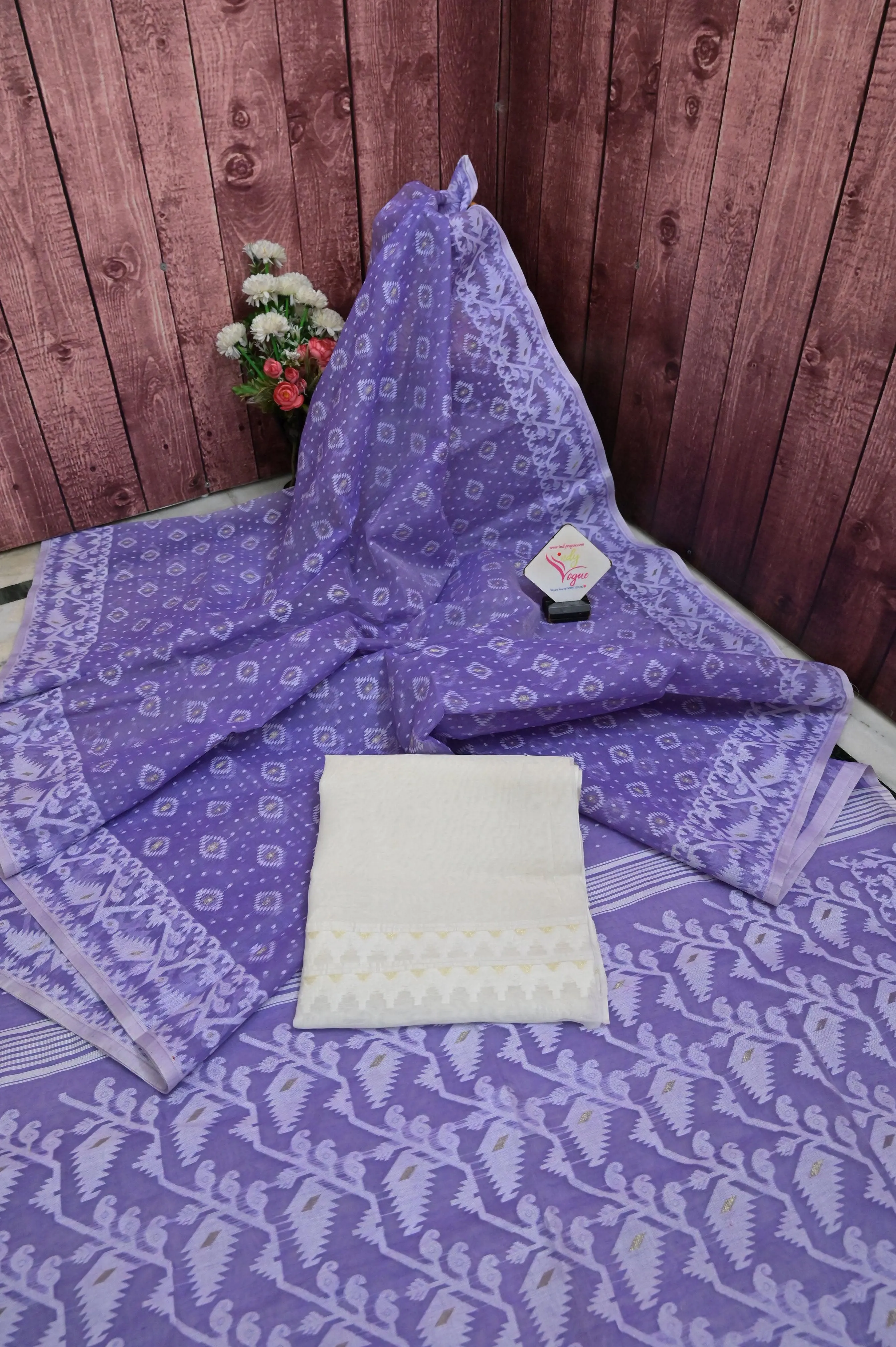 Pure Lavender Color Jamdani Saree