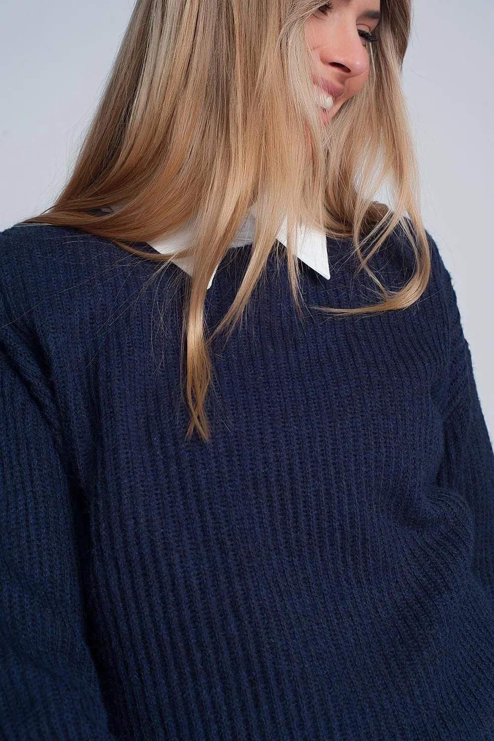 Ribbed Jumper in Navy