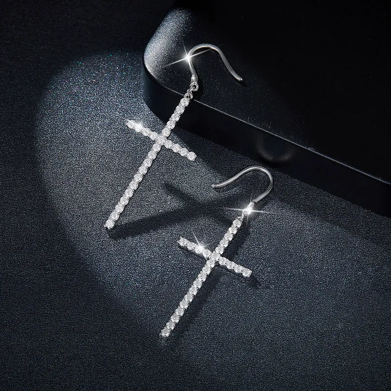 S925 Moissanite Big Cross Dangly Earring