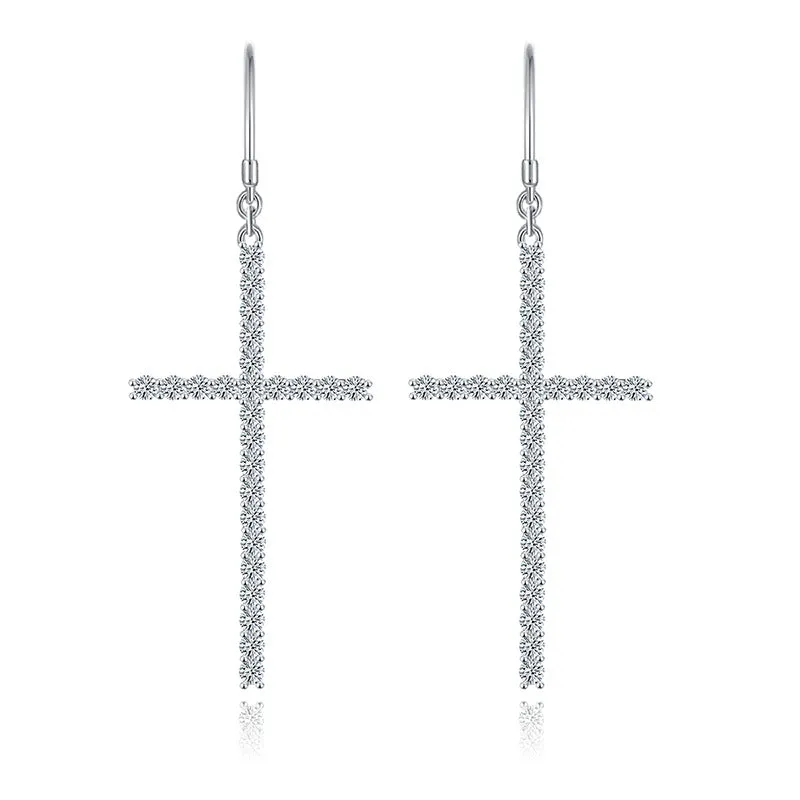 S925 Moissanite Big Cross Dangly Earring