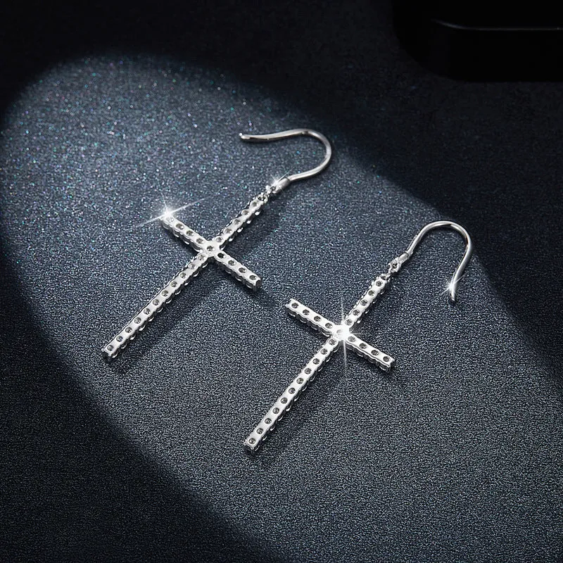 S925 Moissanite Big Cross Dangly Earring